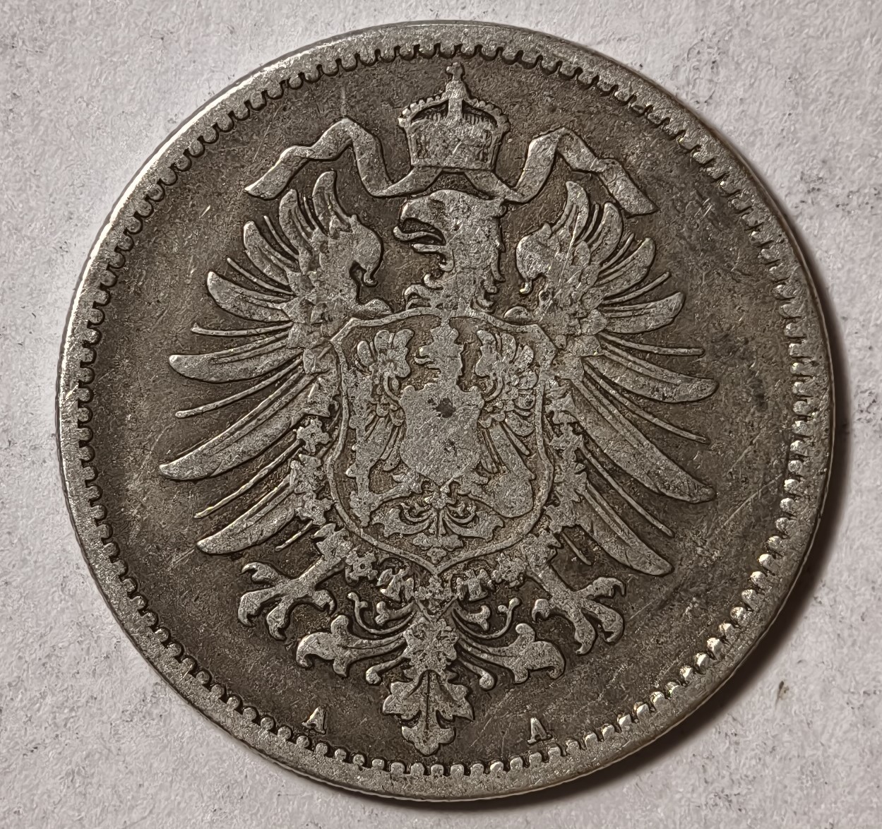 紫瑗钱币——第342期拍卖 德国 1876年 A版 第二帝国 短翅 1马克 5.5克 0.9银