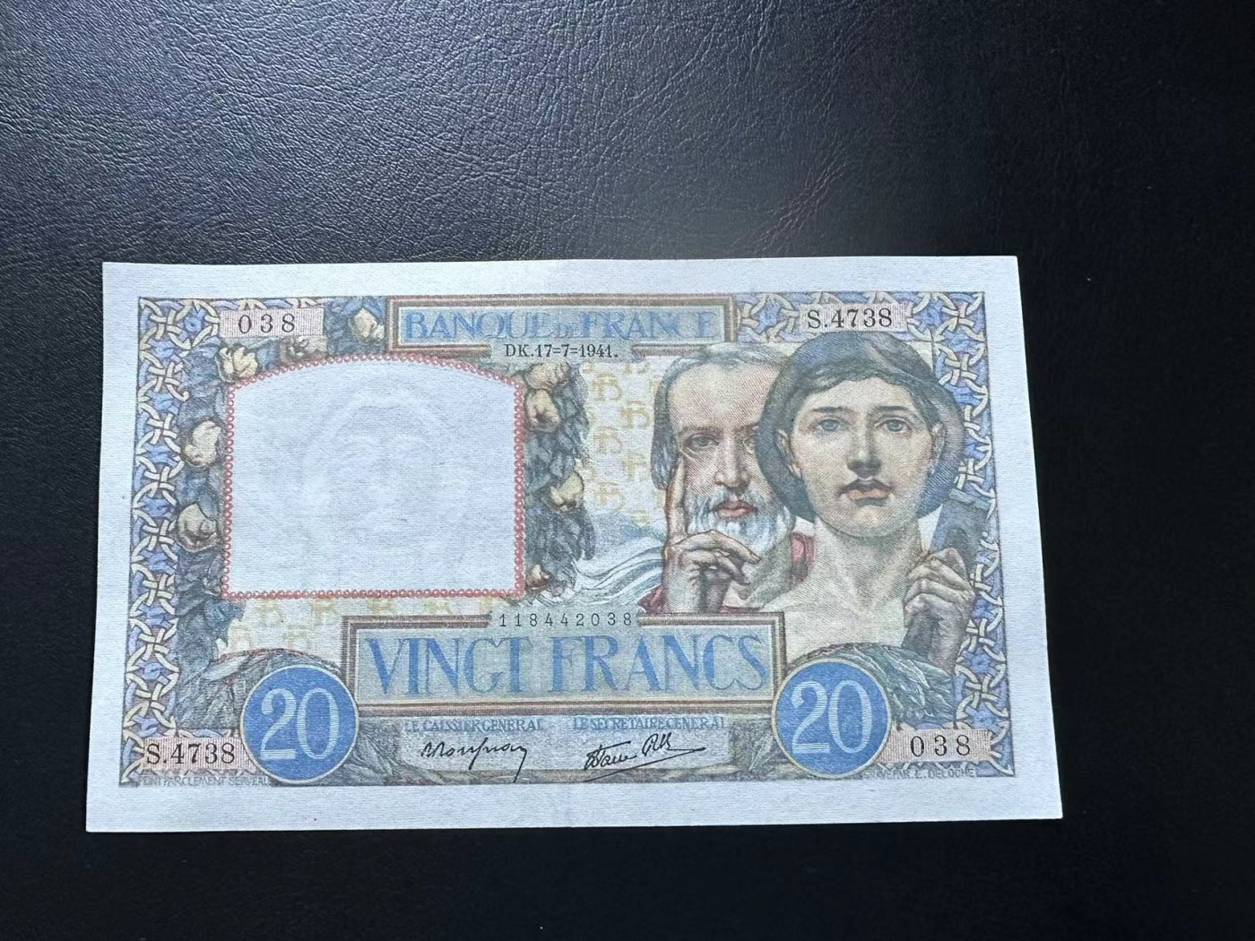 【Blue Auction】✨世界纸币精拍第466期【精】 【无47】法国 1941年20法郎 AU品相