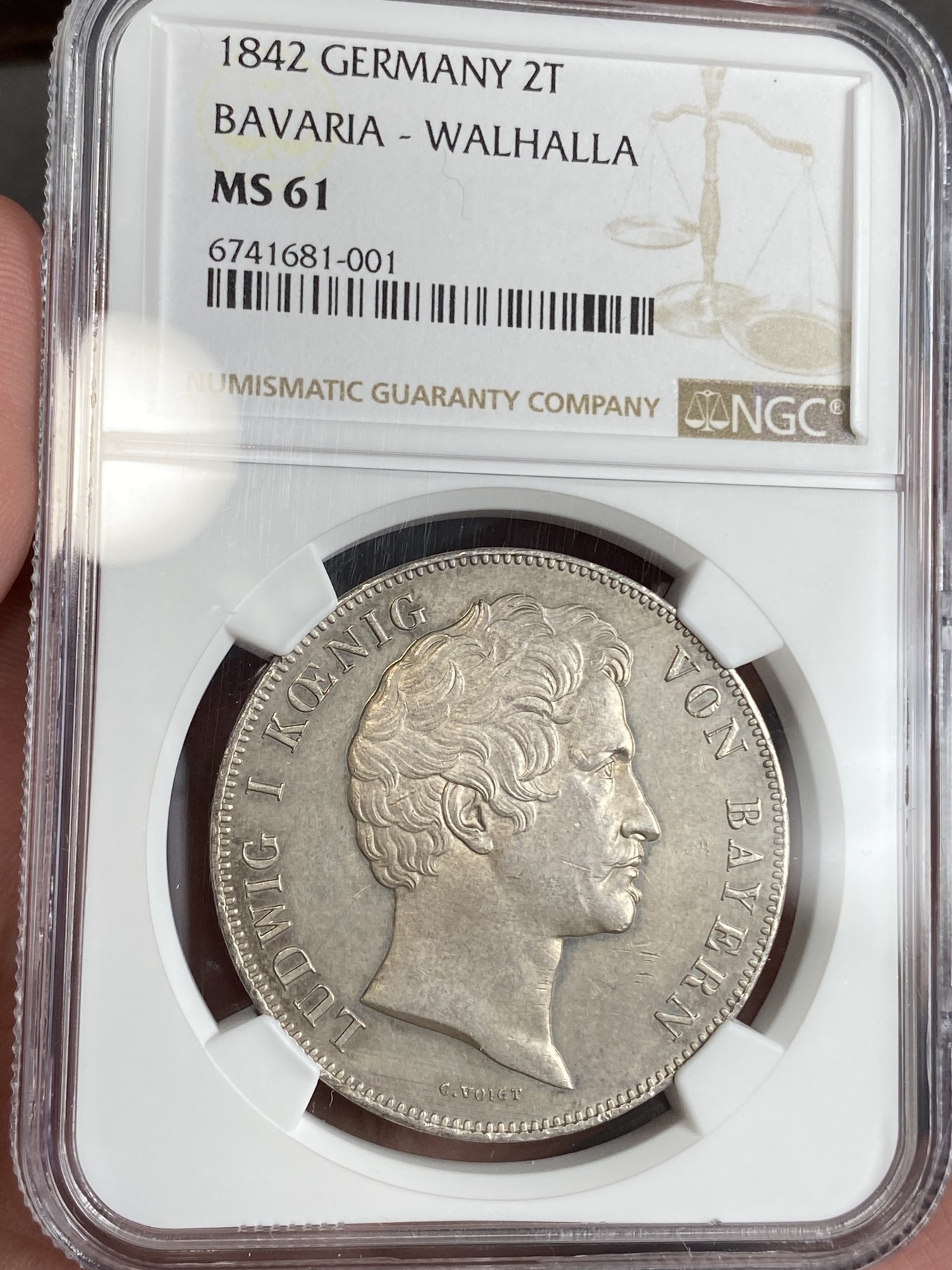 万国钱币拍卖第024期（诸神之战） NGC MS61 1842年德国巴伐利亚路德维希一世瓦尔哈拉英灵殿落成纪念2泰勒 德意志最神圣的建筑 全德意志最伟大的灵魂统统入驻英灵殿 近年来很少见到好品相 此枚深打原味状态不可错过