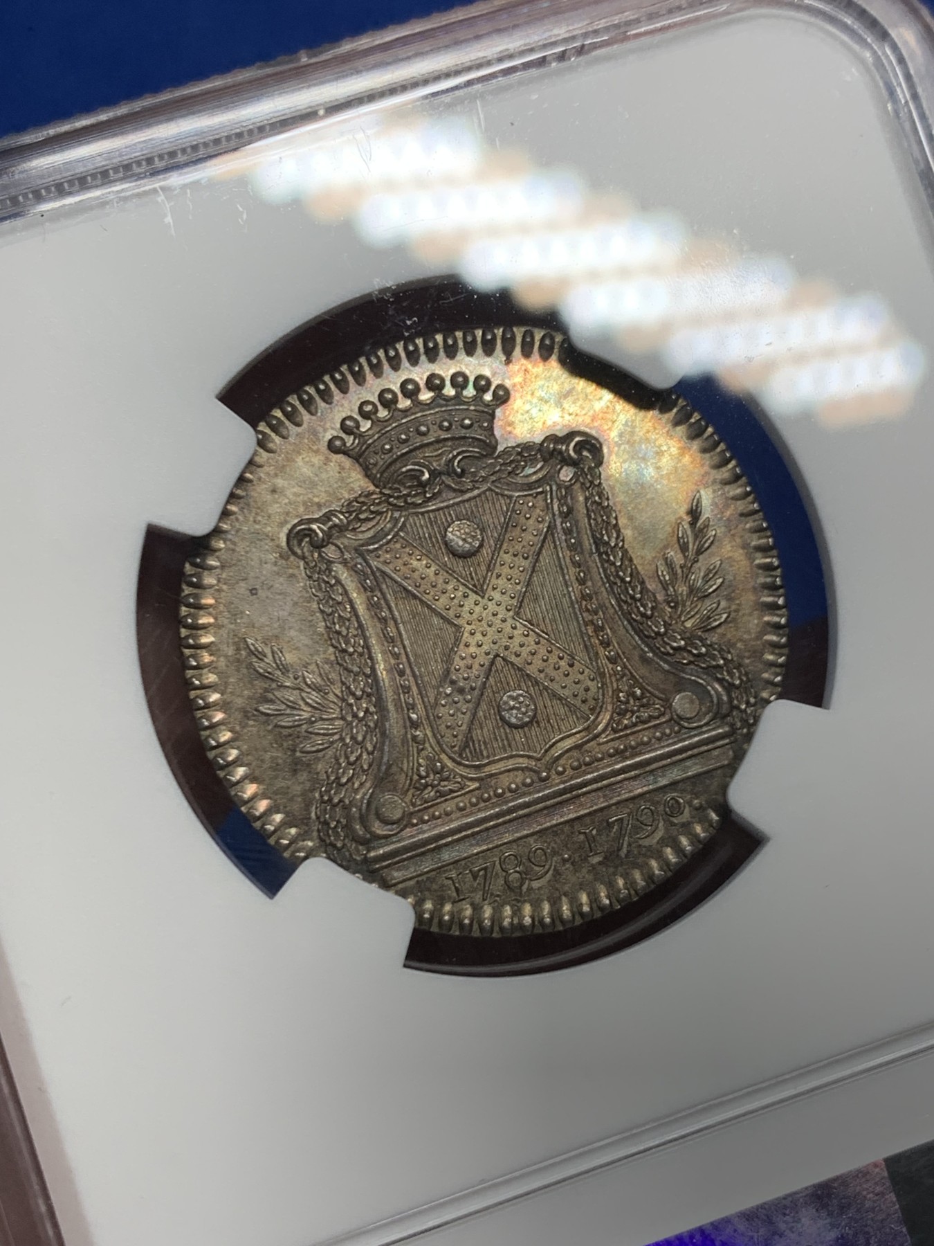 《竞宝斋》第262场-周日，周一，周二 3场连拍 (全场包邮) NGC MS64 法国1789-1790年南特市市长Kervégan先生的纹章银质jeton