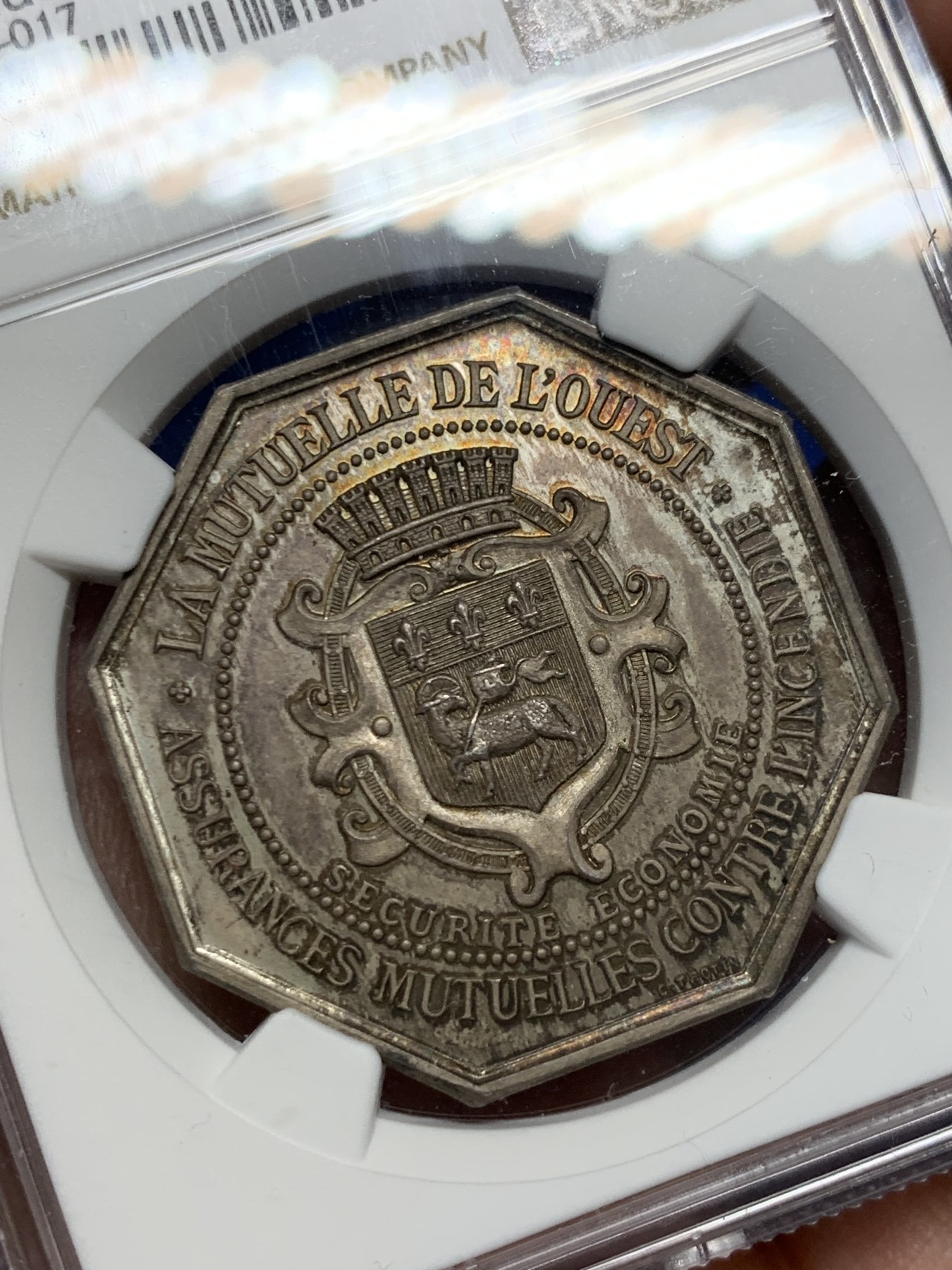 《竞宝斋》第262场-周日，周一，周二 3场连拍 (全场包邮) NGC MS64 法国鲁昂火灾保险公司八角银质jeton