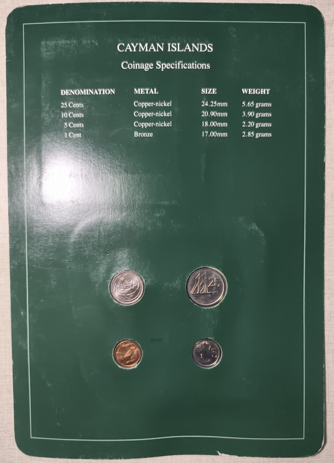 紫瑗钱币——第342期拍卖 开曼群岛  富兰克林卡装 1分—25分 4枚全套 UNC