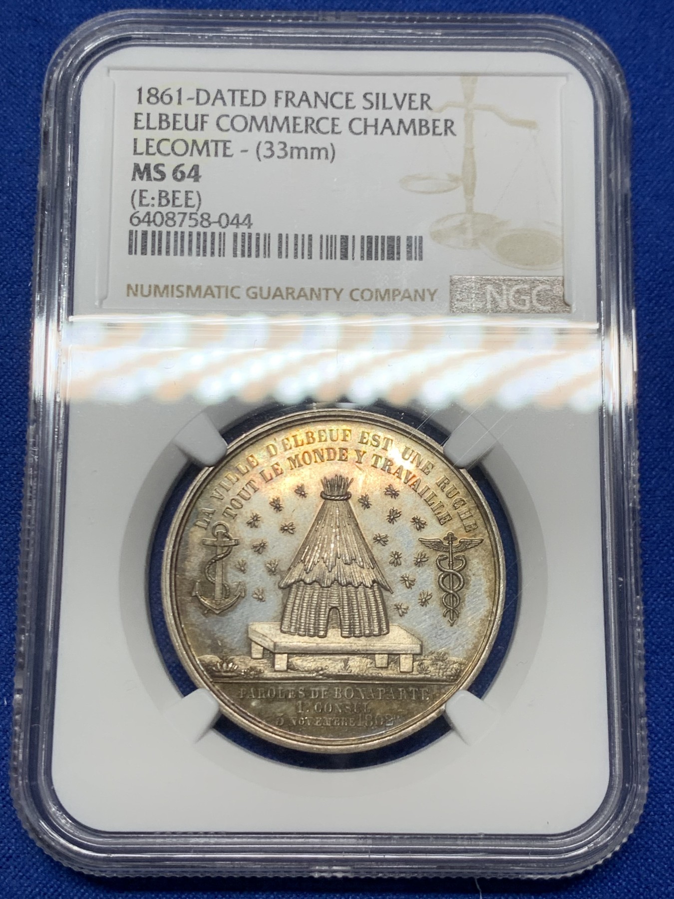 《竞宝斋》第262场-周日，周一，周二 3场连拍 (全场包邮) NGC MS64 法国埃尔伯夫商会银质jeton