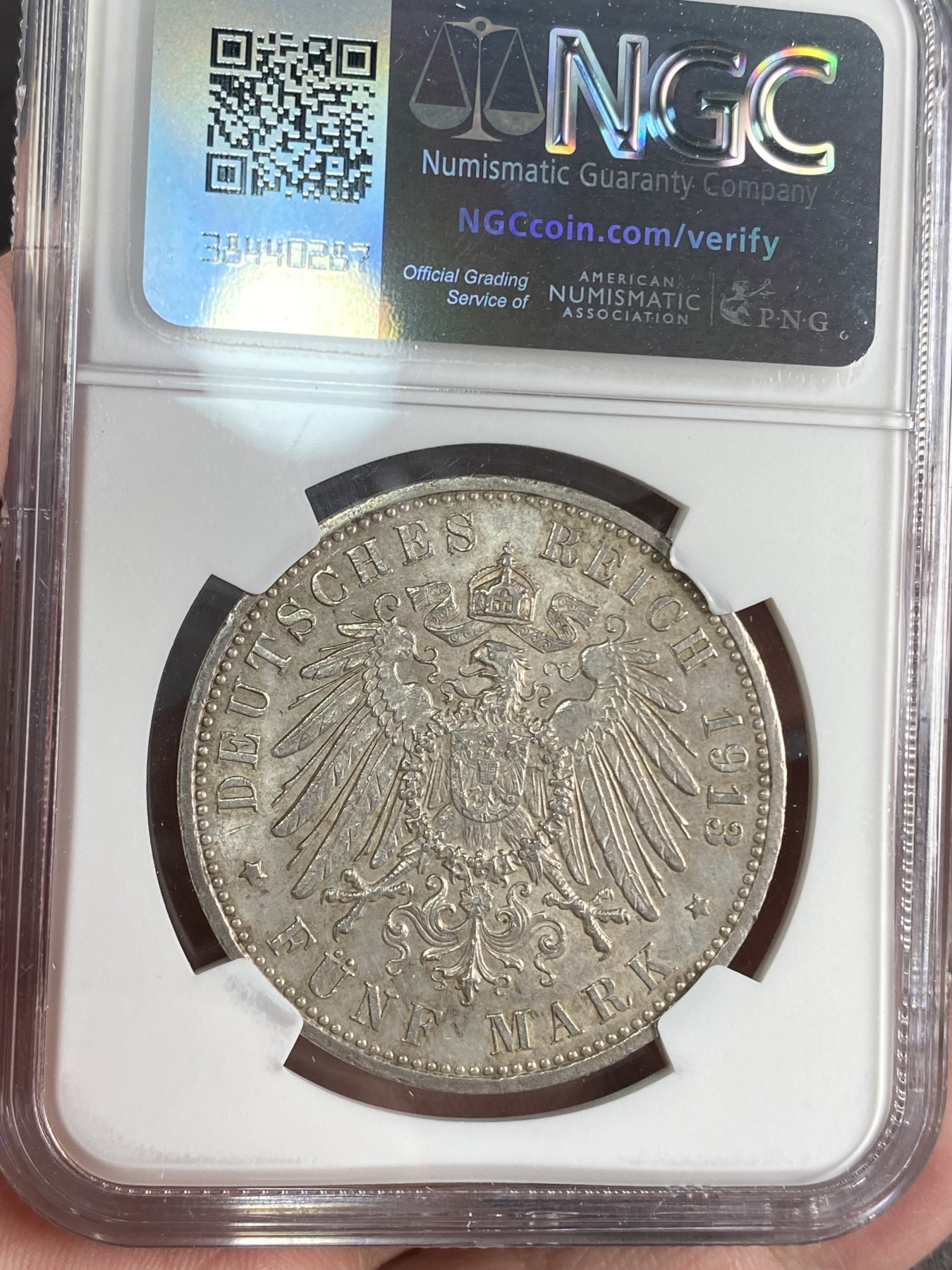 万国钱币拍卖第024期（诸神之战） NGC MS62 1913汉堡自由市流通5马克 原味黄油光。