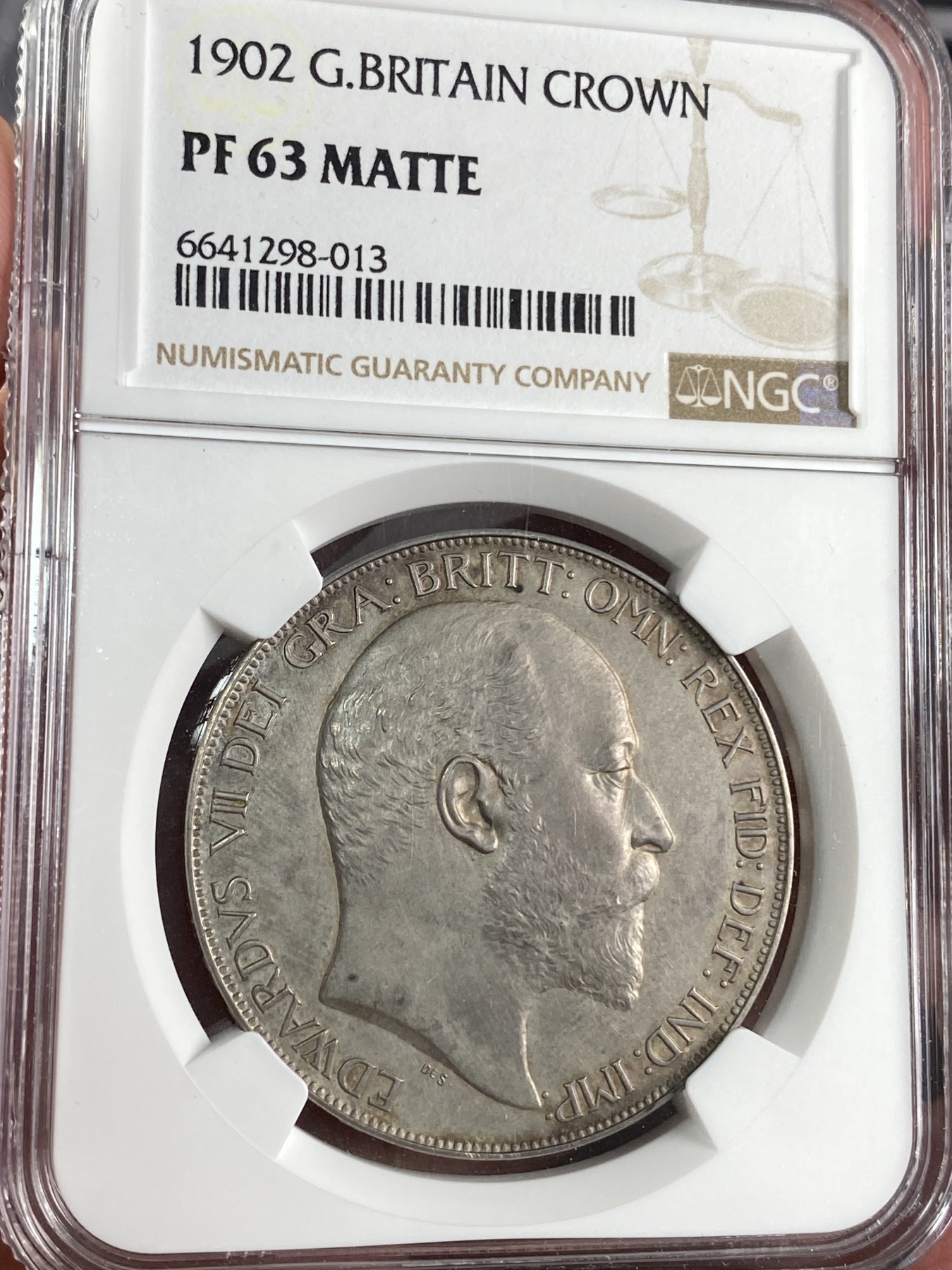 万国钱币拍卖第024期（诸神之战） NGC PF63 1902年英国爱德华七世精致马剑屠龙1克朗大银币 MATTE精致工艺 英系包浆