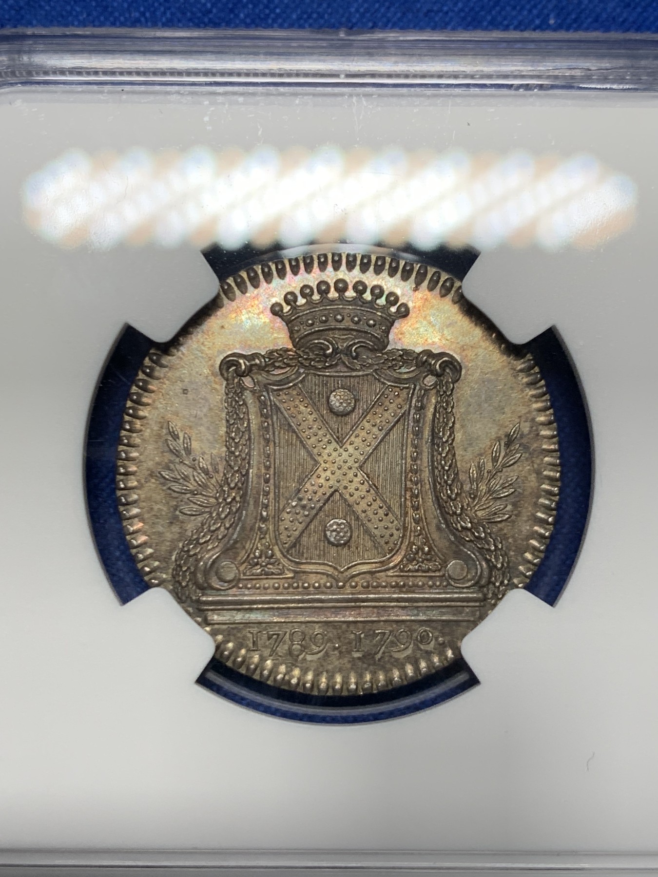 《竞宝斋》第262场-周日，周一，周二 3场连拍 (全场包邮) NGC MS64 法国1789-1790年南特市市长Kervégan先生的纹章银质jeton