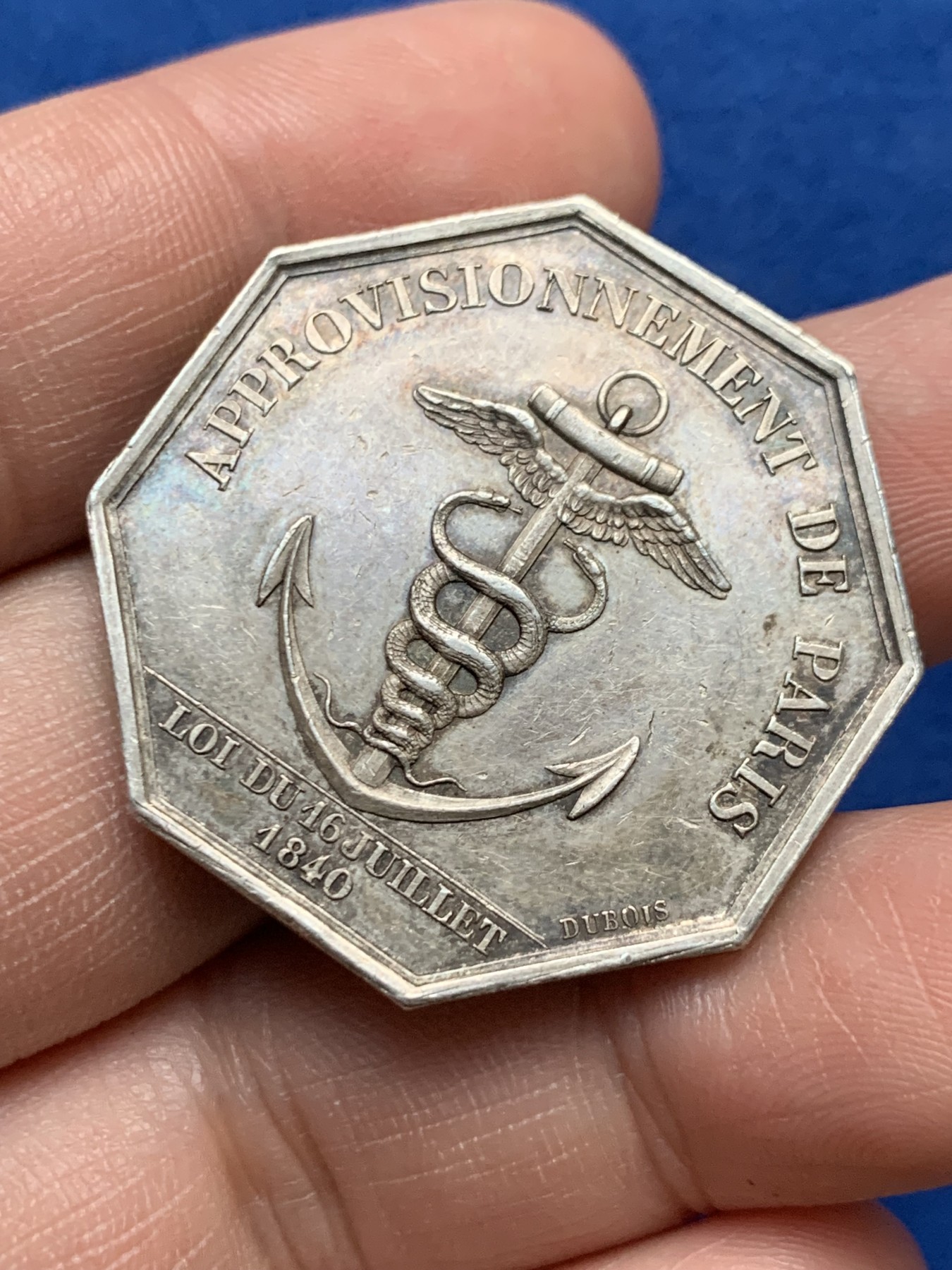 《竞宝斋》第262场-周日，周一，周二 3场连拍 (全场包邮) 法国1840图卢兹商会八角银质代币，17.05克，33.9mm，蜜蜂边铭银标