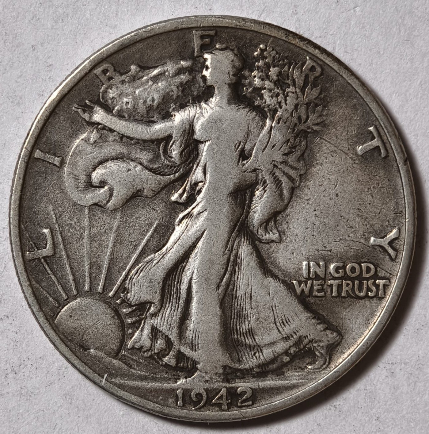 紫瑗钱币——第342期拍卖 美国 1942年 S版 行走女神 50美分 12.5克 0.9银