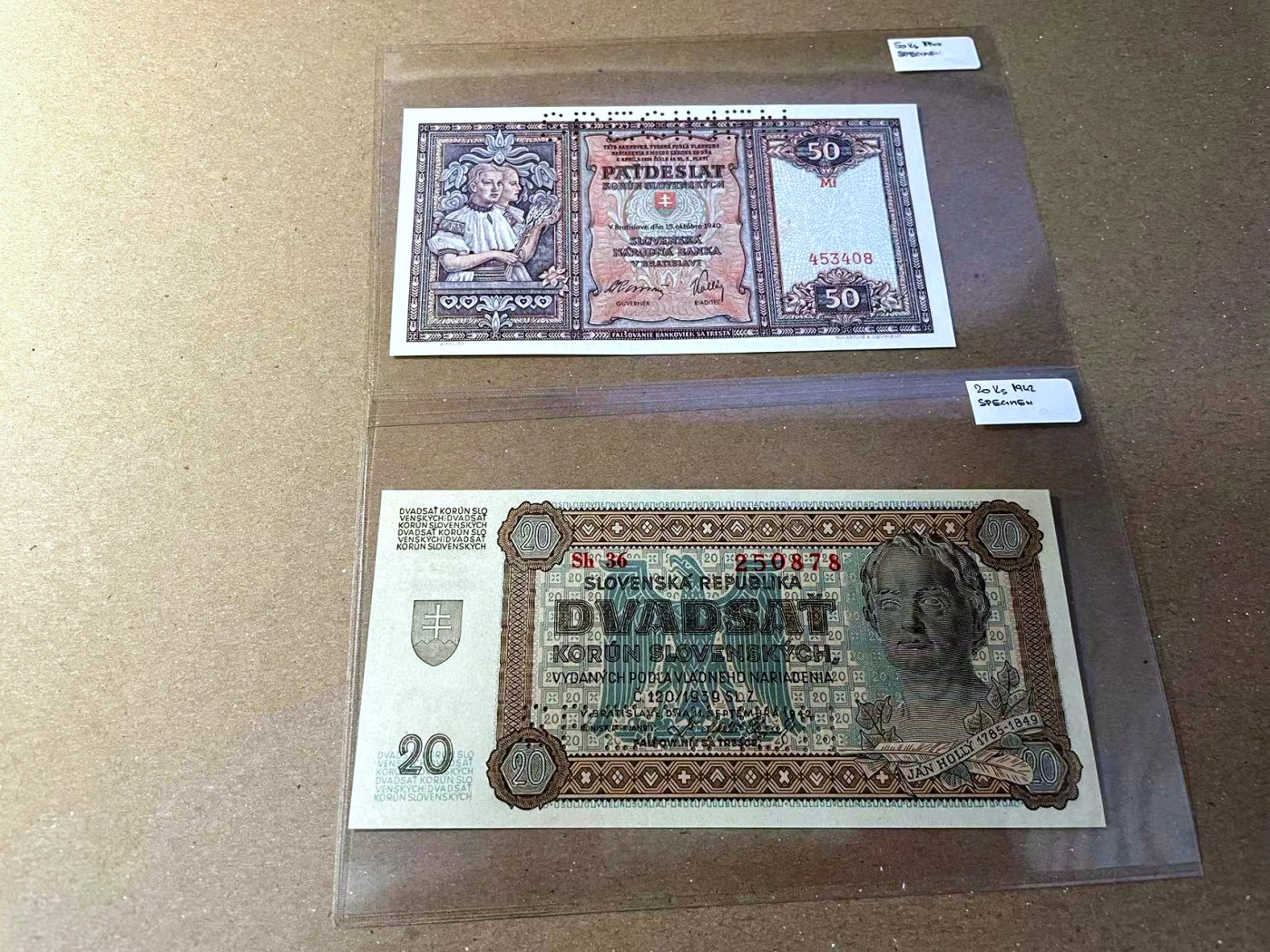 【Blue Auction】✨世界纸币精拍第466期【精】 【一组2张样钞】捷斯 1940-42年20-50克朗 全新UNC