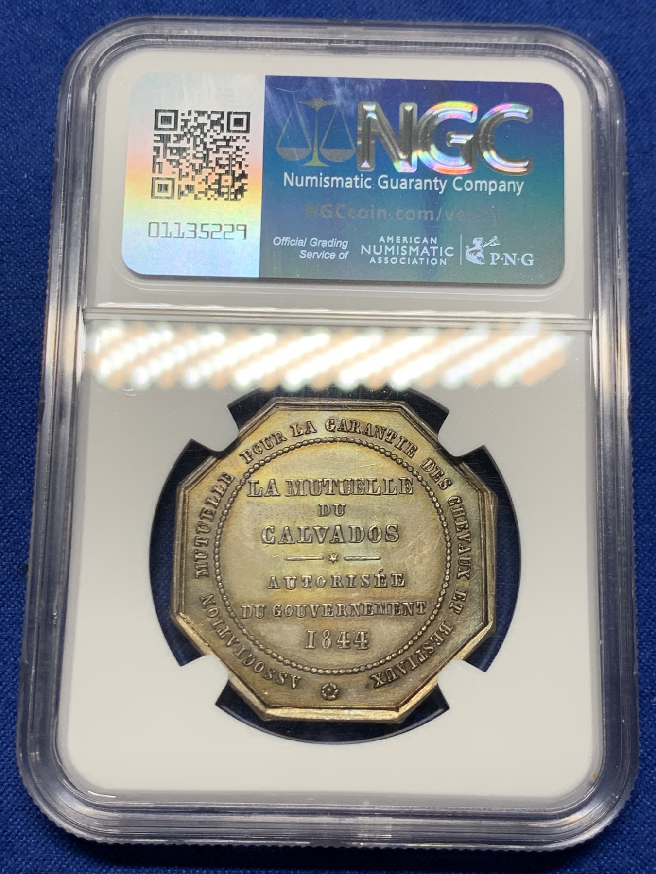 《竞宝斋》第262场-周日，周一，周二 3场连拍 (全场包邮) NGC-UNCD 法国卡尔瓦多斯火灾保险公司八角银质代币