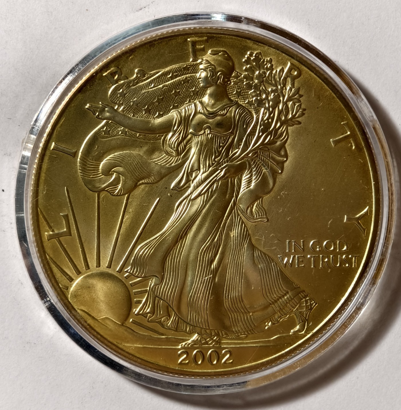 紫瑗钱币——第342期拍卖 美国 2002年 行走女神  1盎司 1元 31.1克 0.999银 镀金