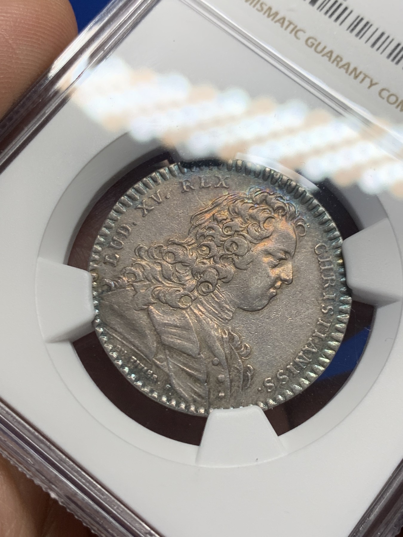 《竞宝斋》第262场-周日，周一，周二 3场连拍 (全场包邮) NGC XFD 法国1715路易十五圆形银质代币