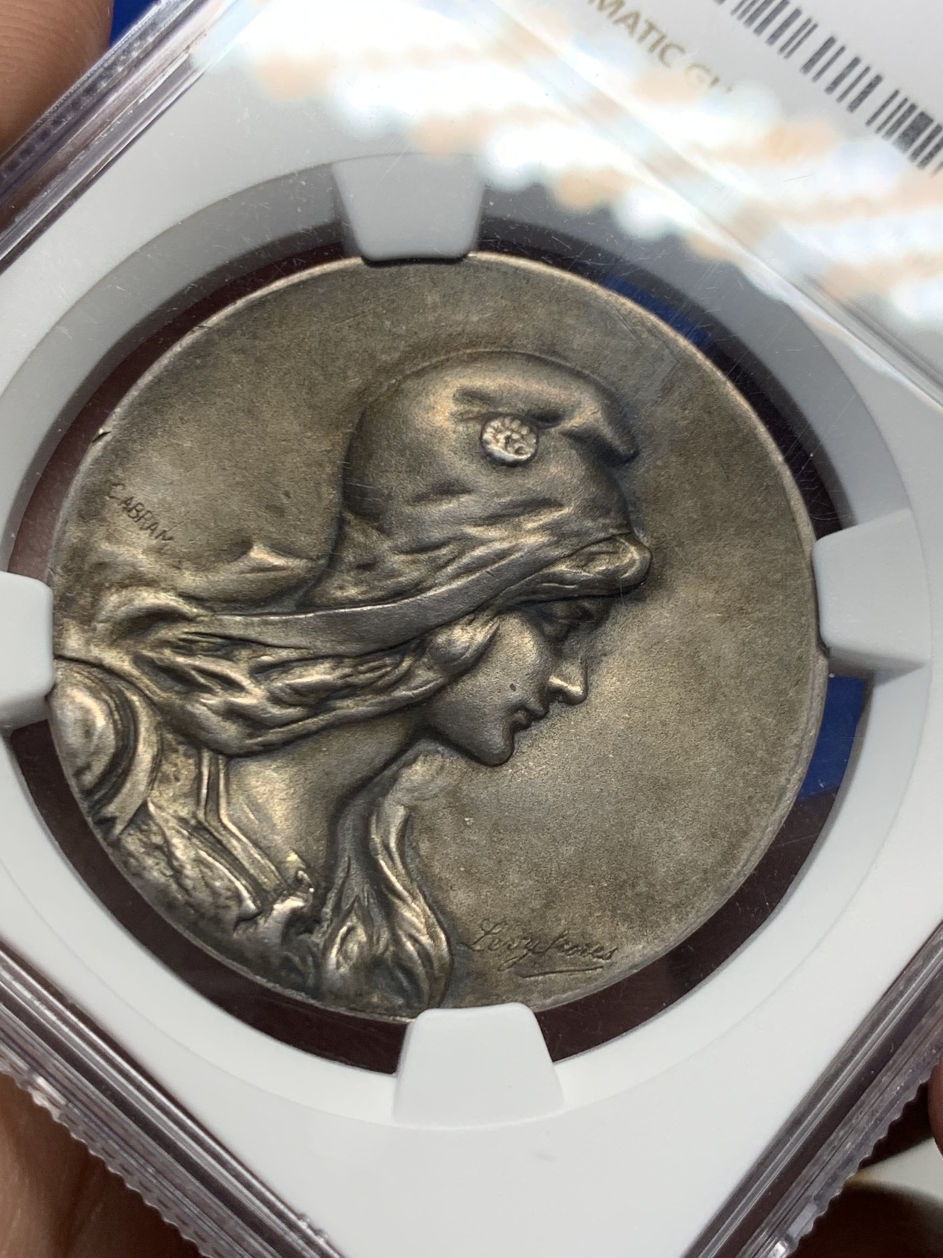 《竞宝斋》第262场-周日，周一，周二 3场连拍 (全场包邮) NGC-MS62 法国第三共和国公共卫生部玛丽安娜银质纪念奖章