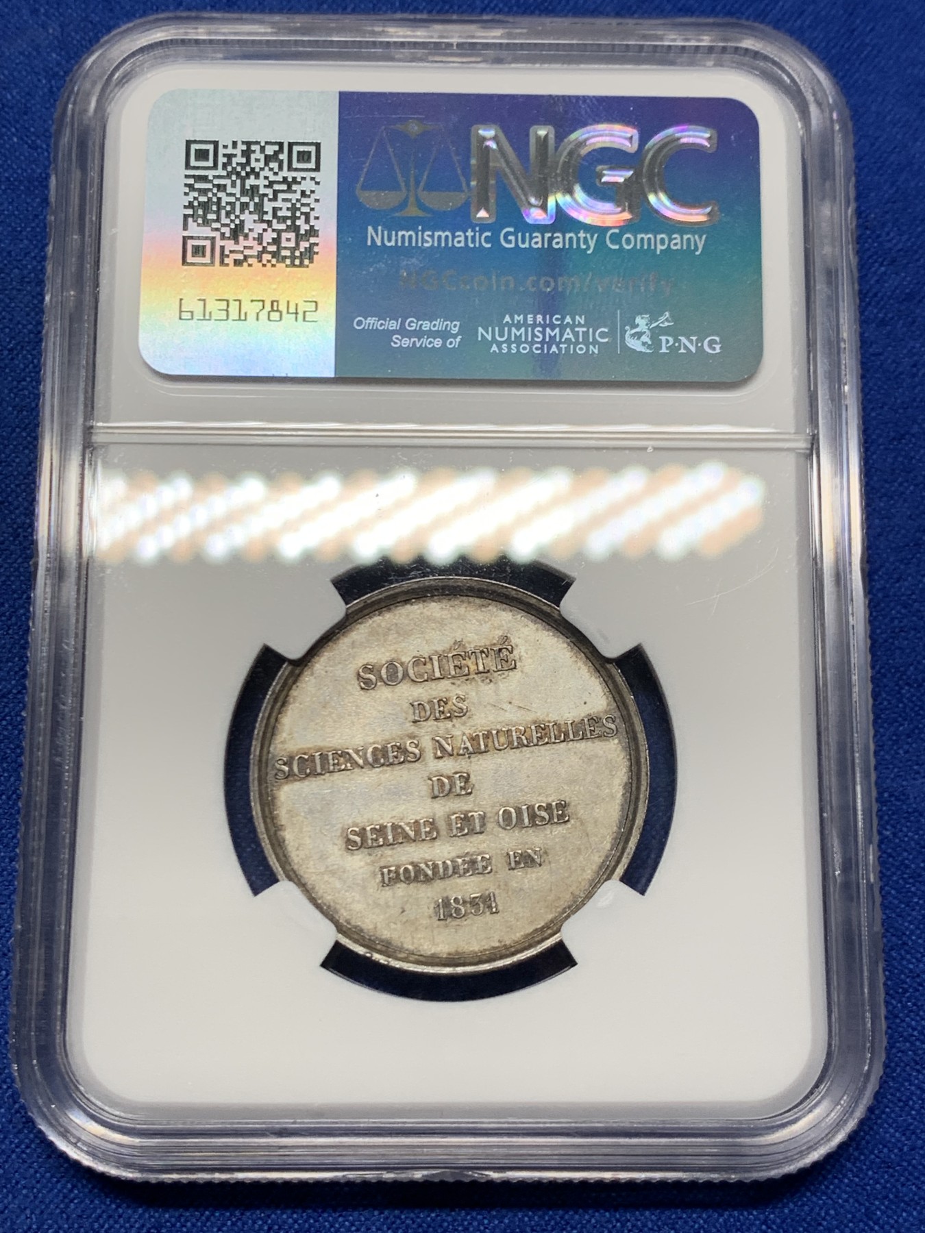 《竞宝斋》第262场-周日，周一，周二 3场连拍 (全场包邮) NGC MS63 法国塞纳河和瓦兹自然科学协会成立银质jeton，1842-1845船首边铭