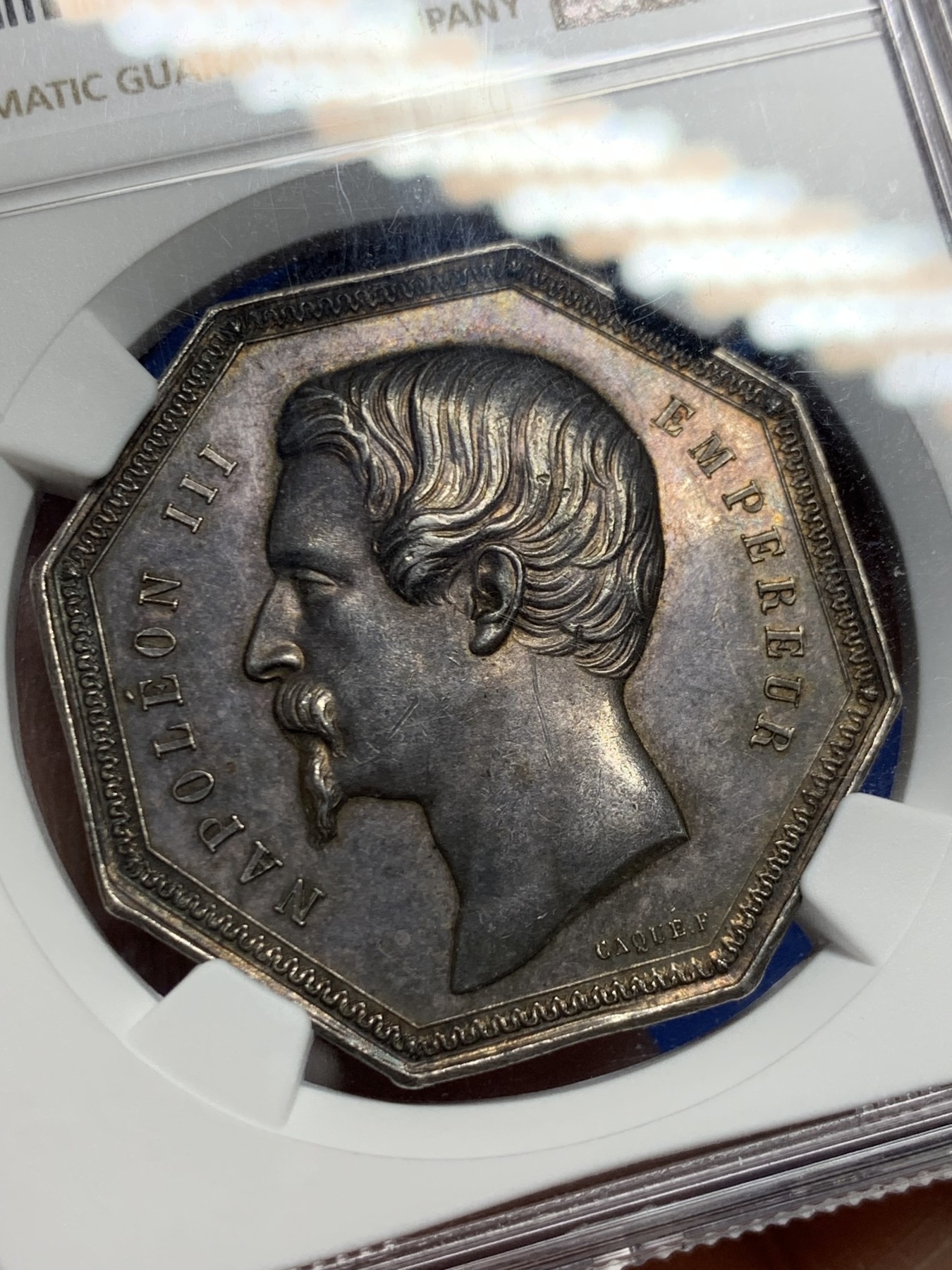 《竞宝斋》第262场-周日，周一，周二 3场连拍 (全场包邮) NGC-MS62 法国1853年拿破仑三世 巴黎证券交易所八角银质代币