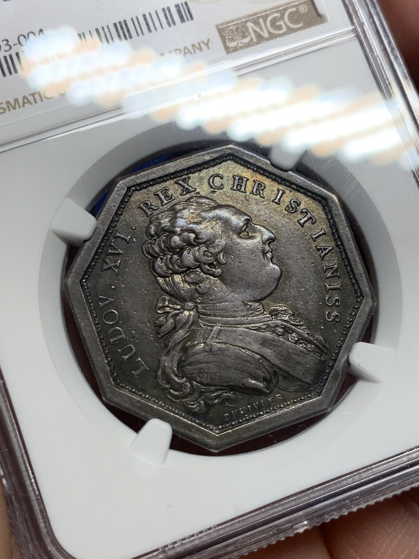 《竞宝斋》第262场-周日，周一，周二 3场连拍 (全场包邮) NGC AU53 法国路易十六头像八角银质代币