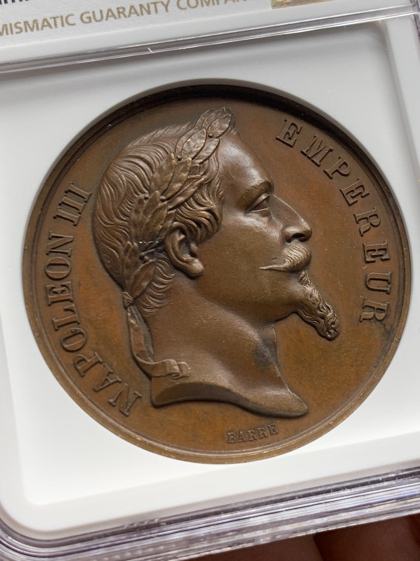 《竞宝斋》第262场-周日，周一，周二 3场连拍 (全场包邮) NGC MS62BN 法国1864帝国高中铜章 拿破仑三世头像 蜜蜂边铭