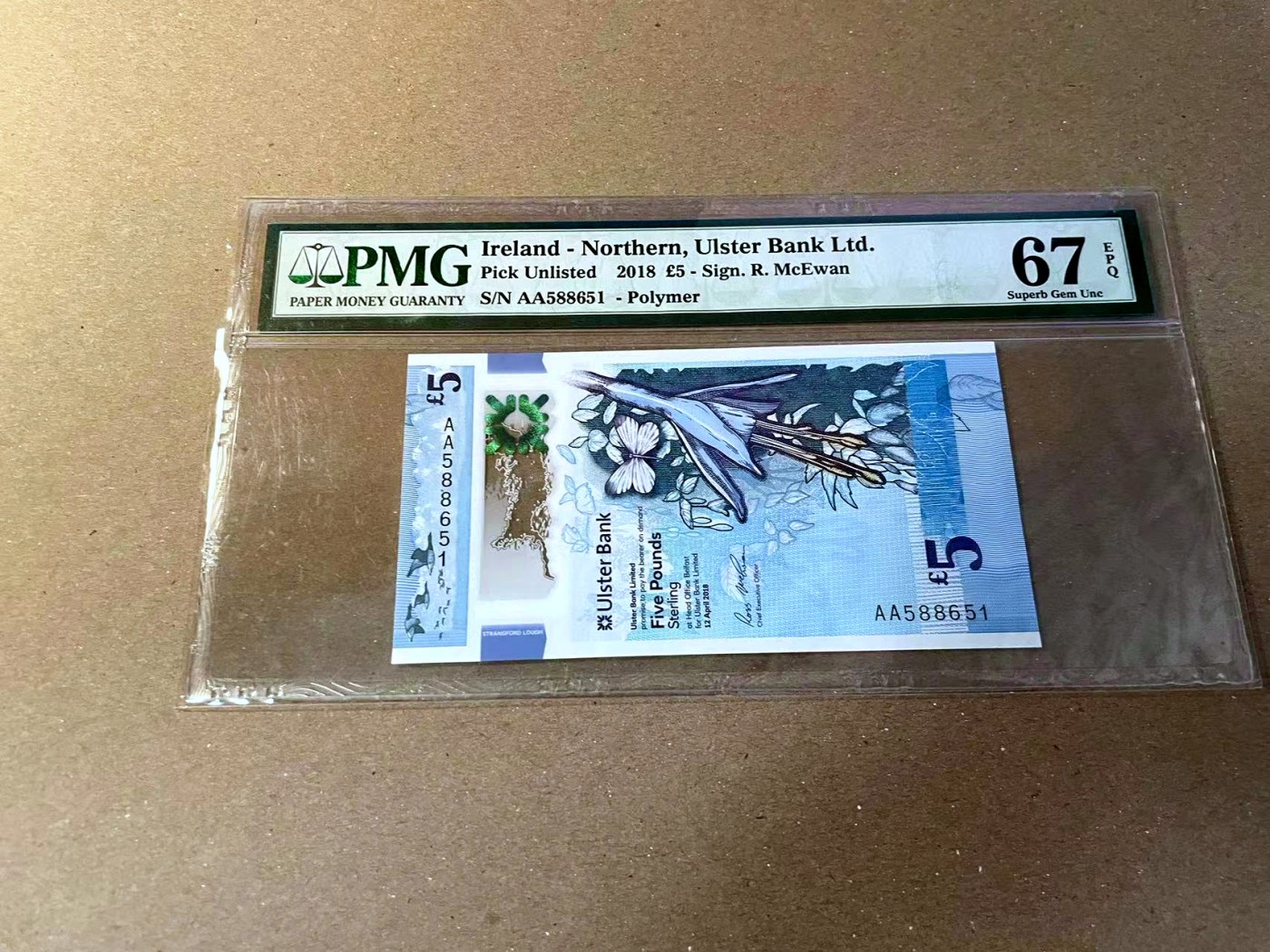 【Blue Auction】✨世界纸币精拍第466期【精】 【AA无47】北爱尔兰 2018年5镑 PMG67EPQ 高分