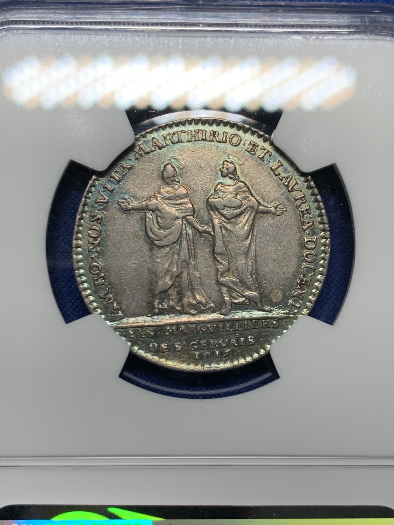 《竞宝斋》第262场-周日，周一，周二 3场连拍 (全场包邮) NGC XFD 法国1715路易十五圆形银质代币