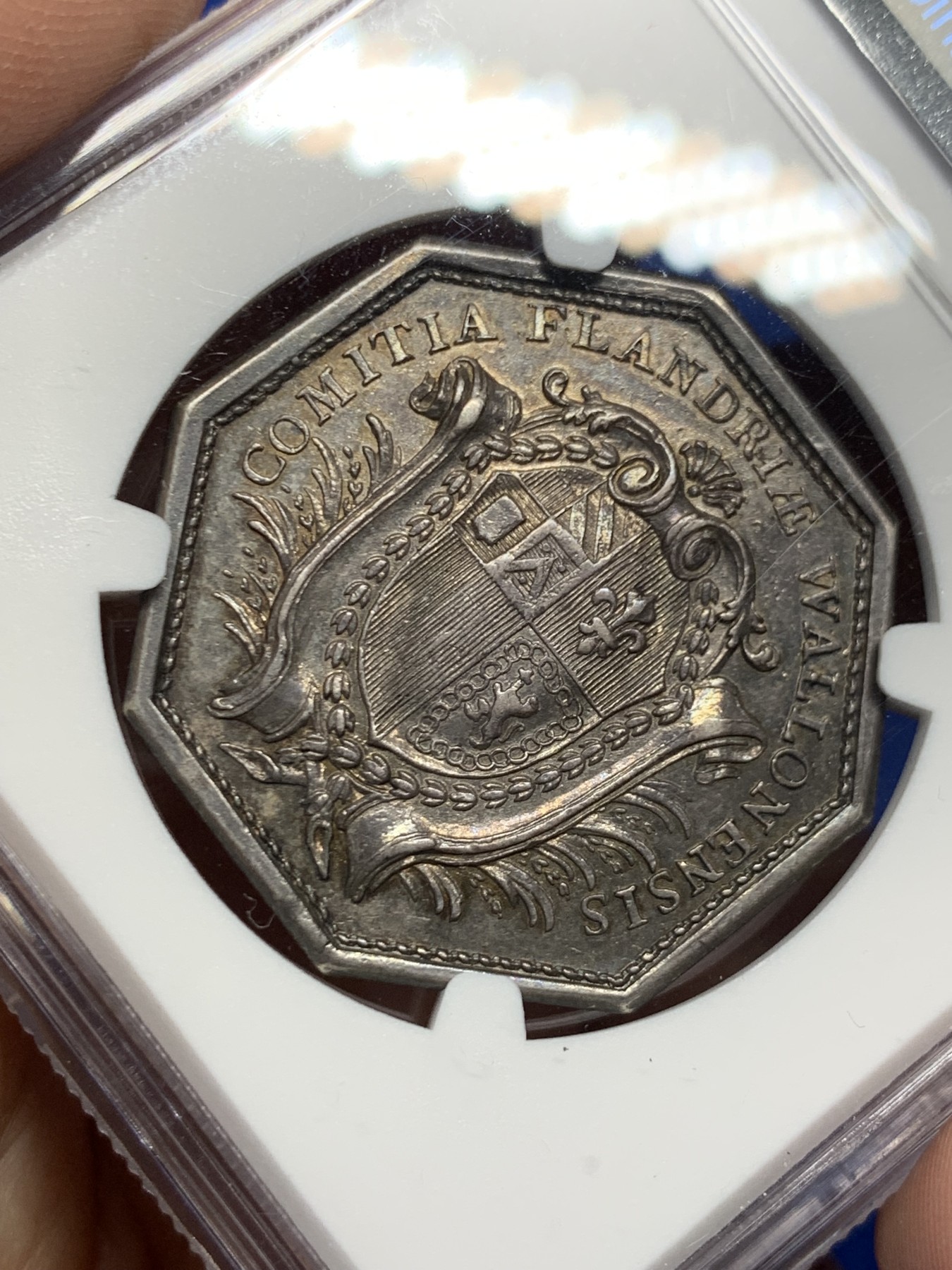 《竞宝斋》第262场-周日，周一，周二 3场连拍 (全场包邮) NGC AU53 法国路易十六头像八角银质代币