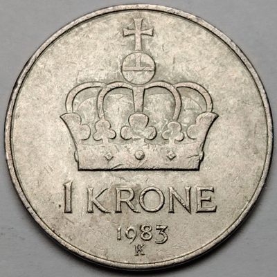 布加迪🐬～世界钱币🌾第 106 期 /  伊朗🇮🇷加拿大🇨🇦丹麦🇩🇰等各国散币 - 挪威🇳🇴 1983年 1克朗 25mm 奥利弗五世头像