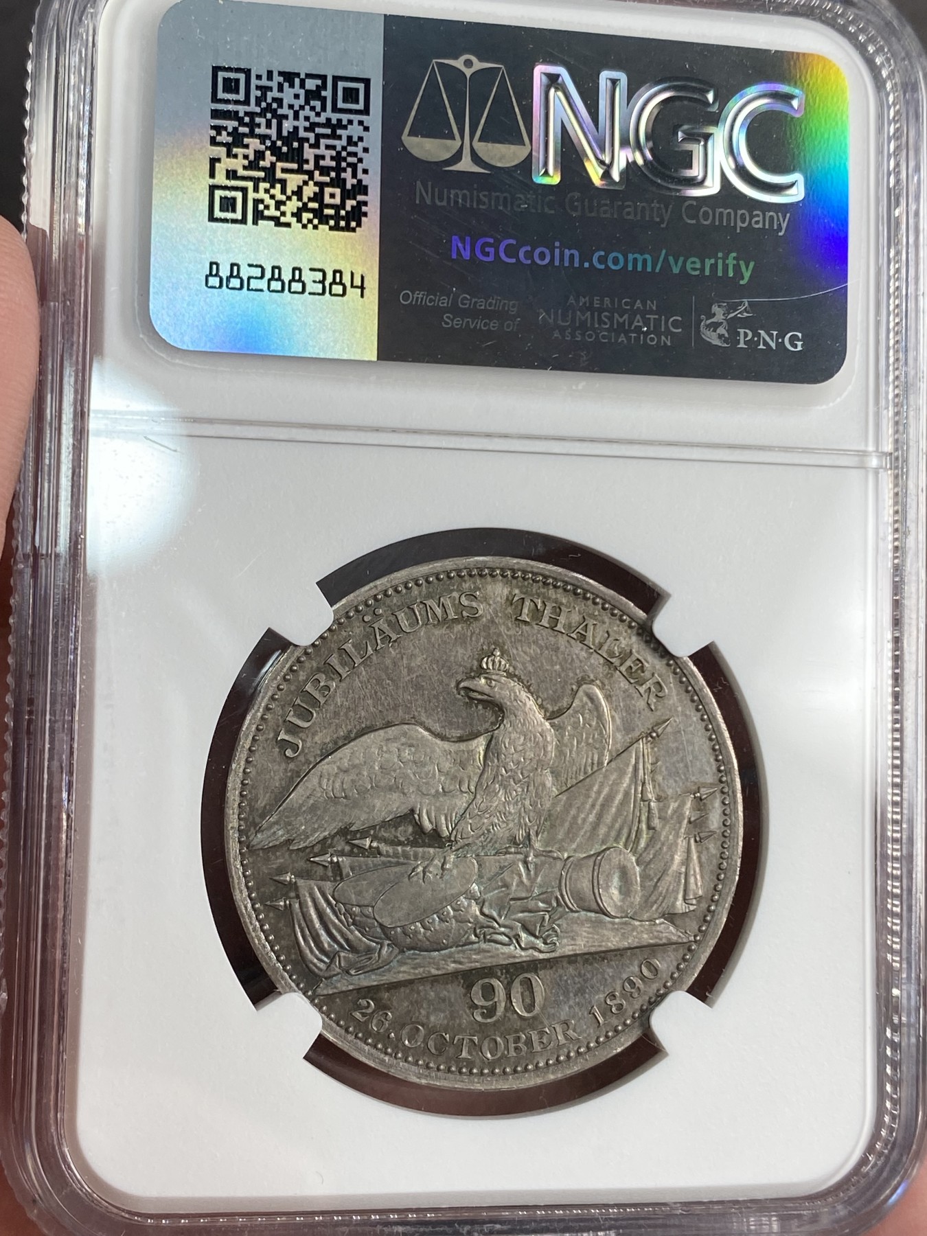 万国钱币拍卖第024期（诸神之战） NGC MS63 1890年德国帝国军神陆军参谋总长毛奇90大寿纪念银章 同为大炮泰勒设计 威廉一世的左膀右臂之一 如此镜面 如此幻彩 所有毛奇的银章都少见 错过可能就很难再见
