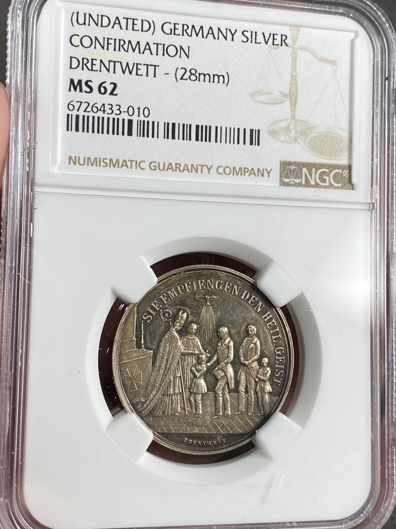 万国钱币拍卖第024期（诸神之战） NGC MS62 19世纪初奥地利坚信礼纪念小银章 非常精细舒服的一枚 购于萨尔茨堡一线钱币商