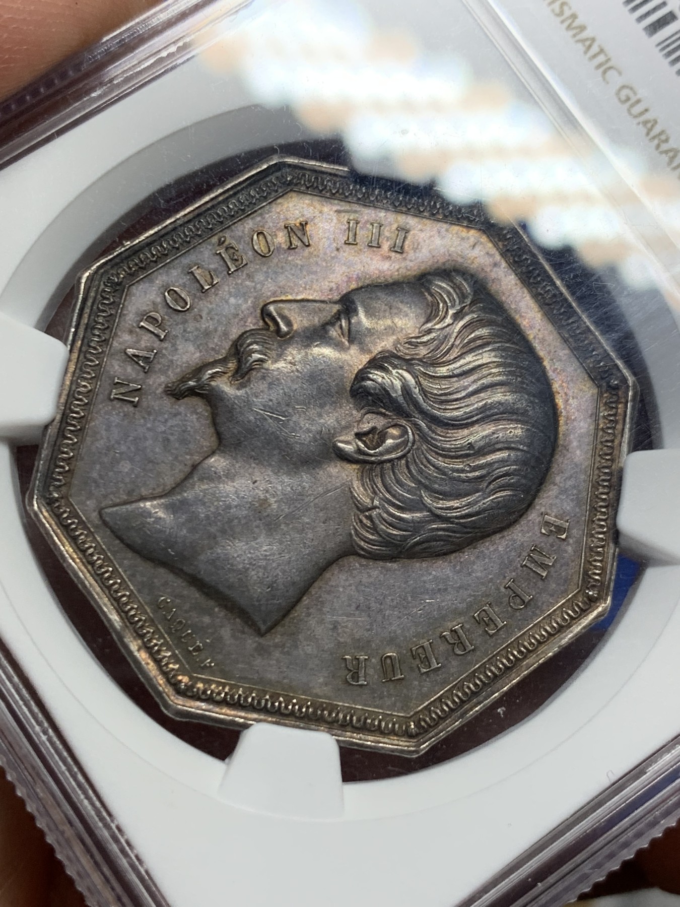 《竞宝斋》第262场-周日，周一，周二 3场连拍 (全场包邮) NGC-MS62 法国1853年拿破仑三世 巴黎证券交易所八角银质代币