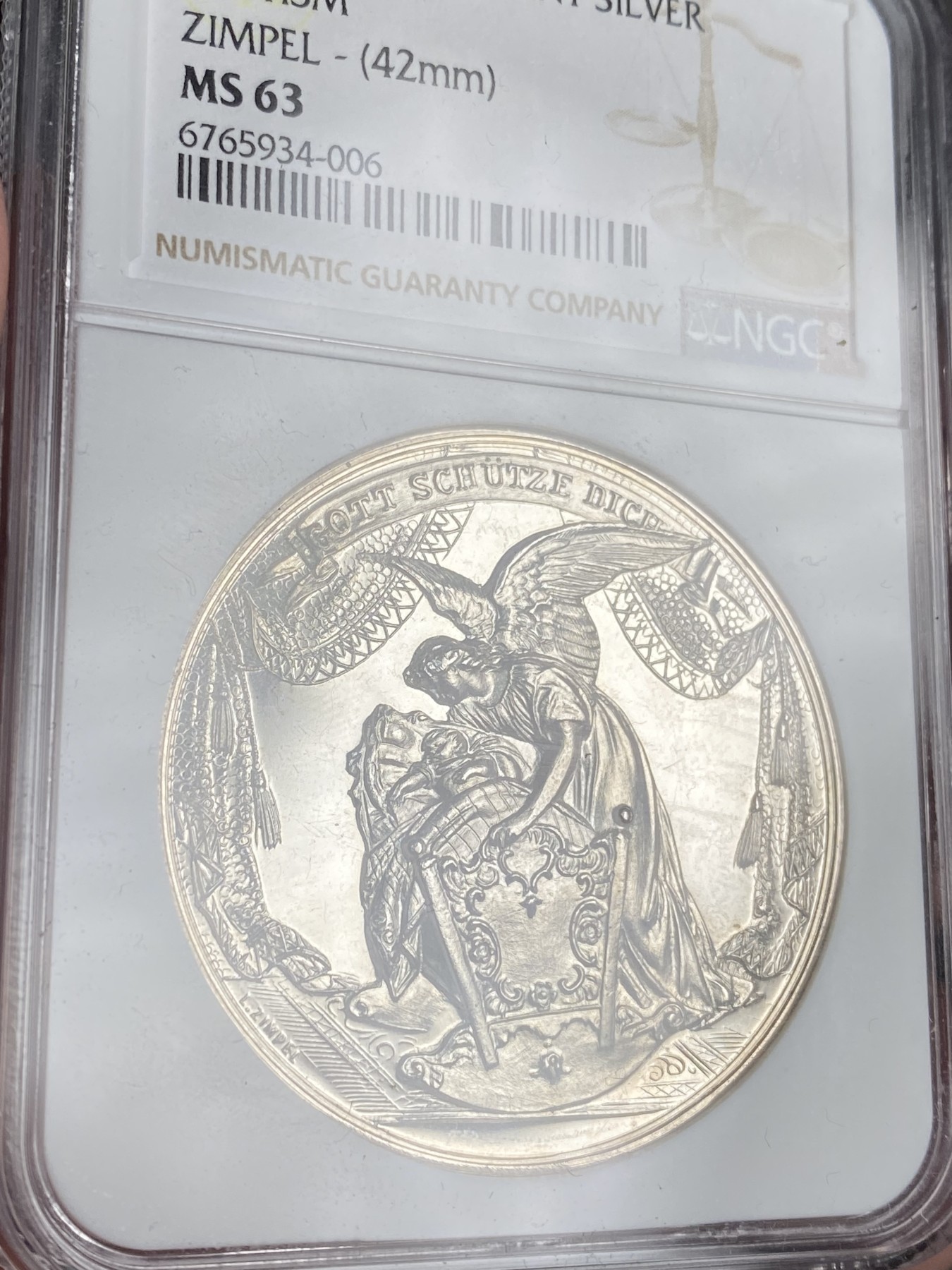 万国钱币拍卖第024期（诸神之战） NGC MS63 20世纪初奥地利洗礼纪念大银章 完美镜面 受洗婴儿与耶稣在约旦河受洗场景