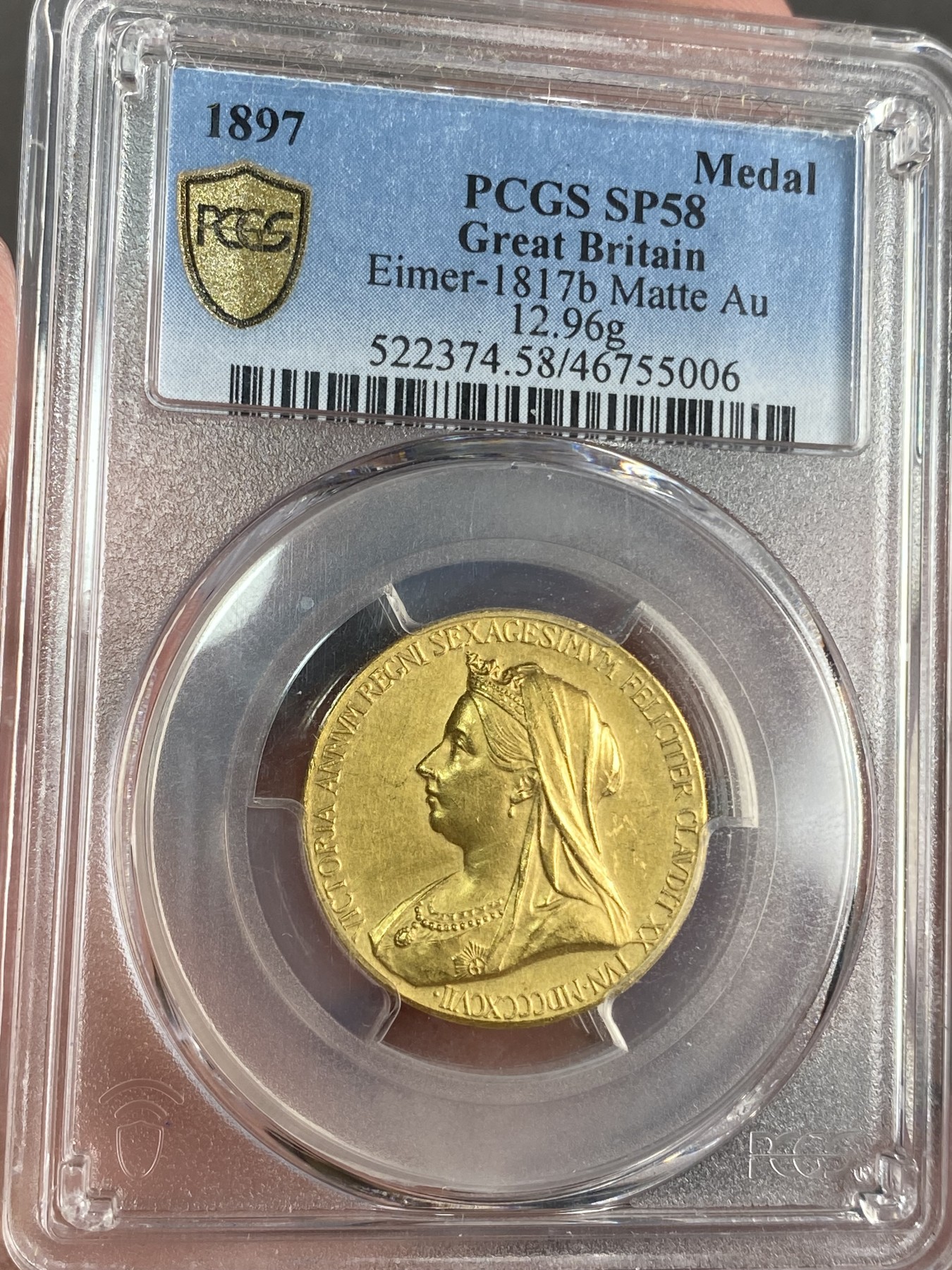 万国钱币拍卖第024期（诸神之战） PCGS SP58 1897年英国维多利亚登基60周年纪念金章 12.96g 精制matte工艺，价格起飞的品种。