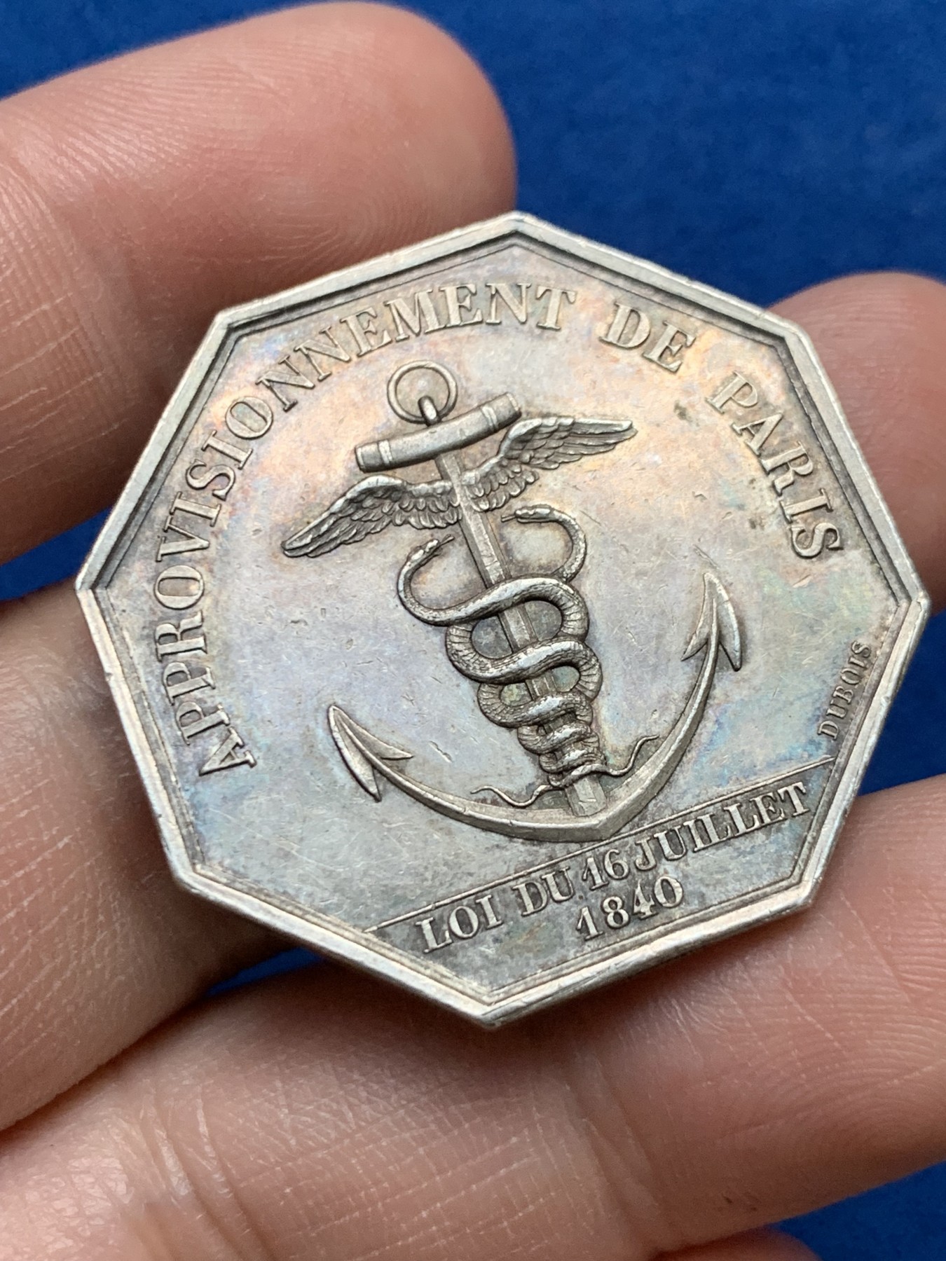 《竞宝斋》第262场-周日，周一，周二 3场连拍 (全场包邮) 法国1840图卢兹商会八角银质代币，17.05克，33.9mm，蜜蜂边铭银标