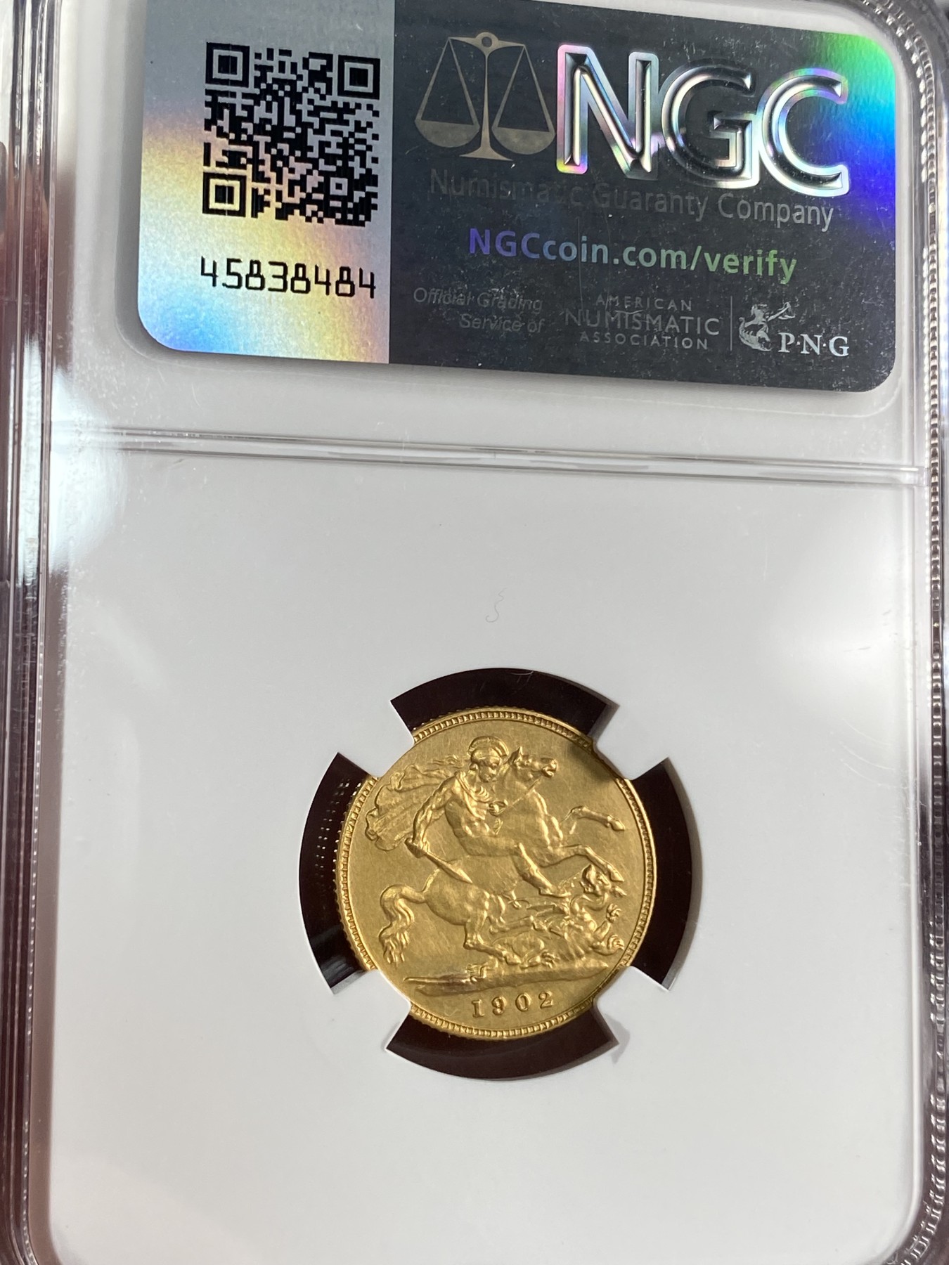 万国钱币拍卖第024期（诸神之战） NGC PF61 1902英国爱德华七世精制半索维林金币 发行量仅15000枚，3.99g，917金。