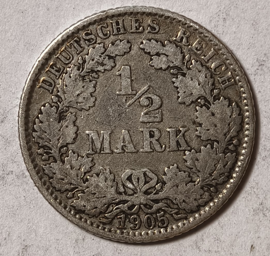 紫瑗钱币——第342期拍卖 德国 1905年 E版 第二帝国 1/2马克 银币 2.77克 0.9银
