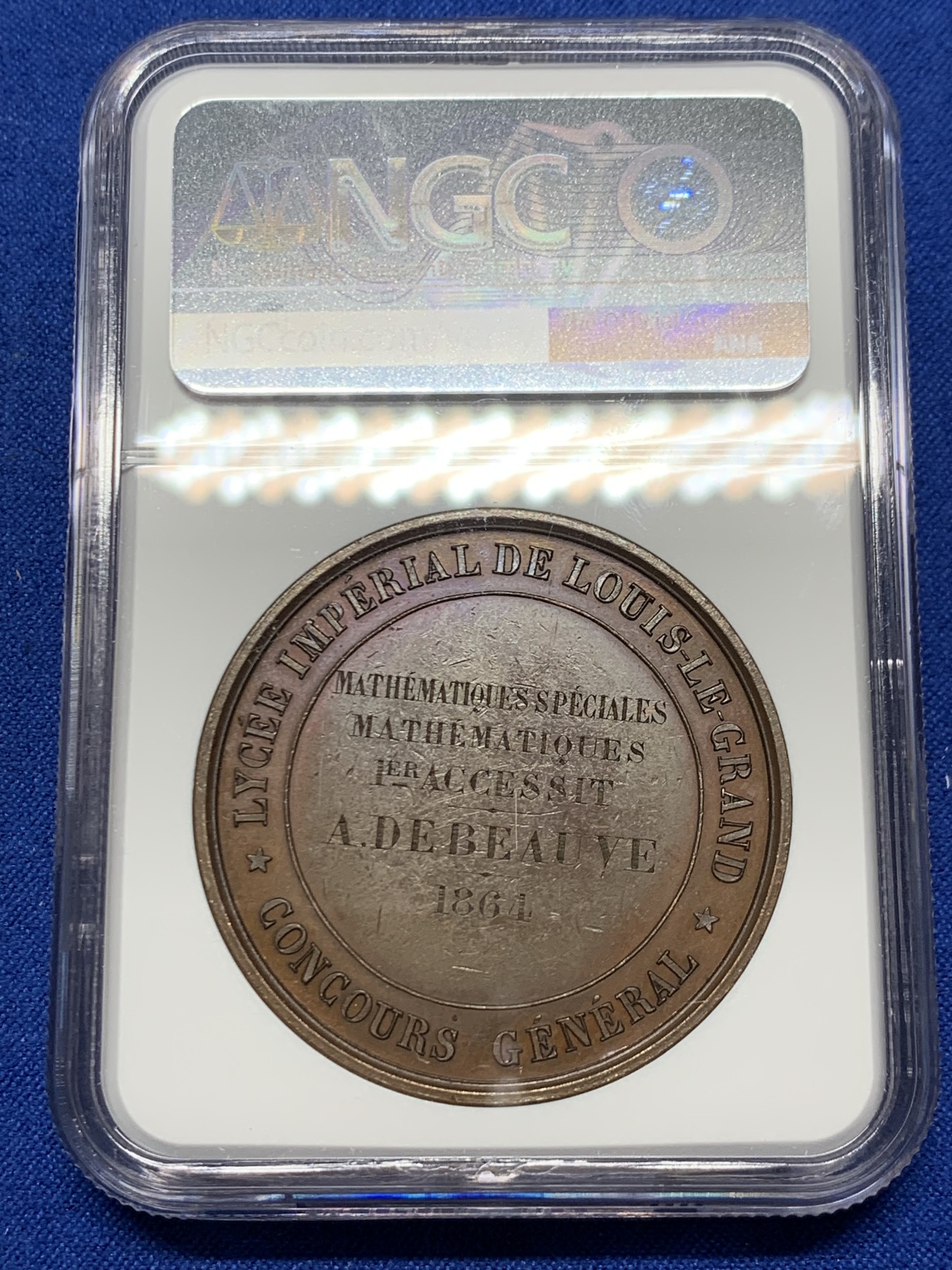 《竞宝斋》第262场-周日，周一，周二 3场连拍 (全场包邮) NGC MS62BN 法国1864帝国高中铜章 拿破仑三世头像 蜜蜂边铭