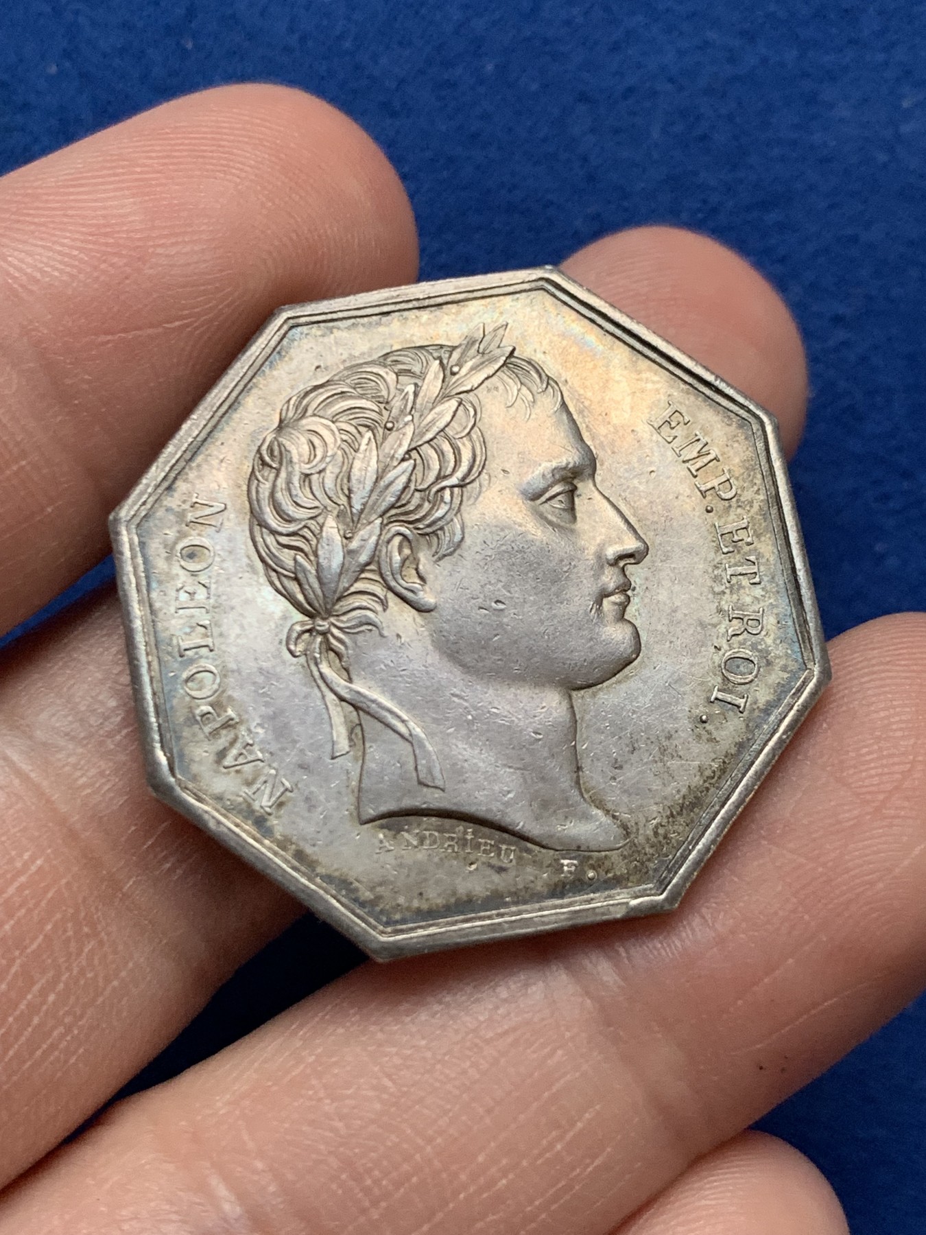 《竞宝斋》第262场-周日，周一，周二 3场连拍 (全场包邮) 法国拿破仑迪耶普商会八角银质代币,少见品种,13.36克,31.7mm,早期无边铭