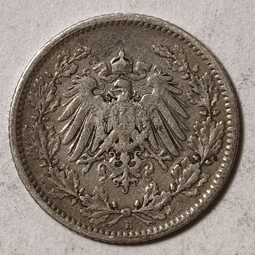 紫瑗钱币——第342期拍卖 德国 1905年 E版 第二帝国 1/2马克 银币 2.77克 0.9银