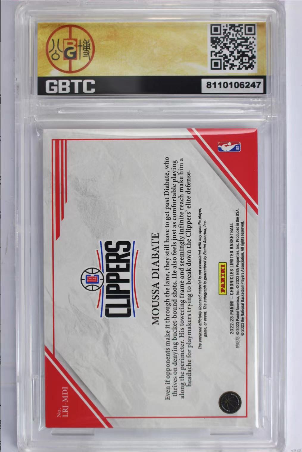 公博评级专场 2022-23 Panini Limited Moussa Diabate 快船 迪亚巴特 新秀rc /99编 签字签名 球衣物料切割
