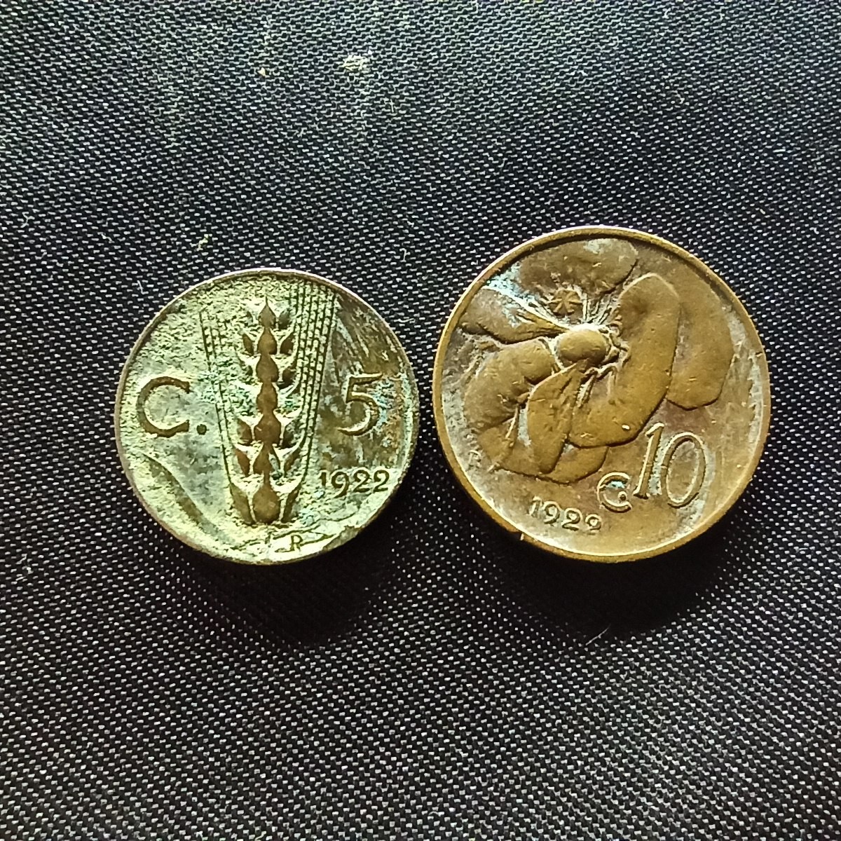 邮泉阁限时拍卖第四场 意大利硬币专场 意大利王国1922年5分10分2枚