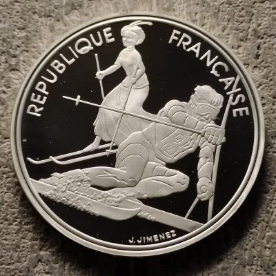 0起1加-纯粹捡漏拍-316银币套币场 - 法国1990年100法郎阿尔贝维尔冬奥会精制纪念银币-回转滑雪
