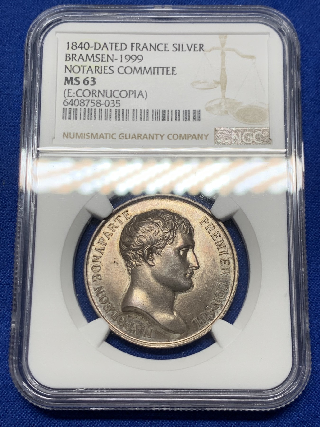 《竞宝斋》第262场-周日，周一，周二 3场连拍 (全场包邮) NGC MS63 法国拿破仑一世 公证人协会银质jeton