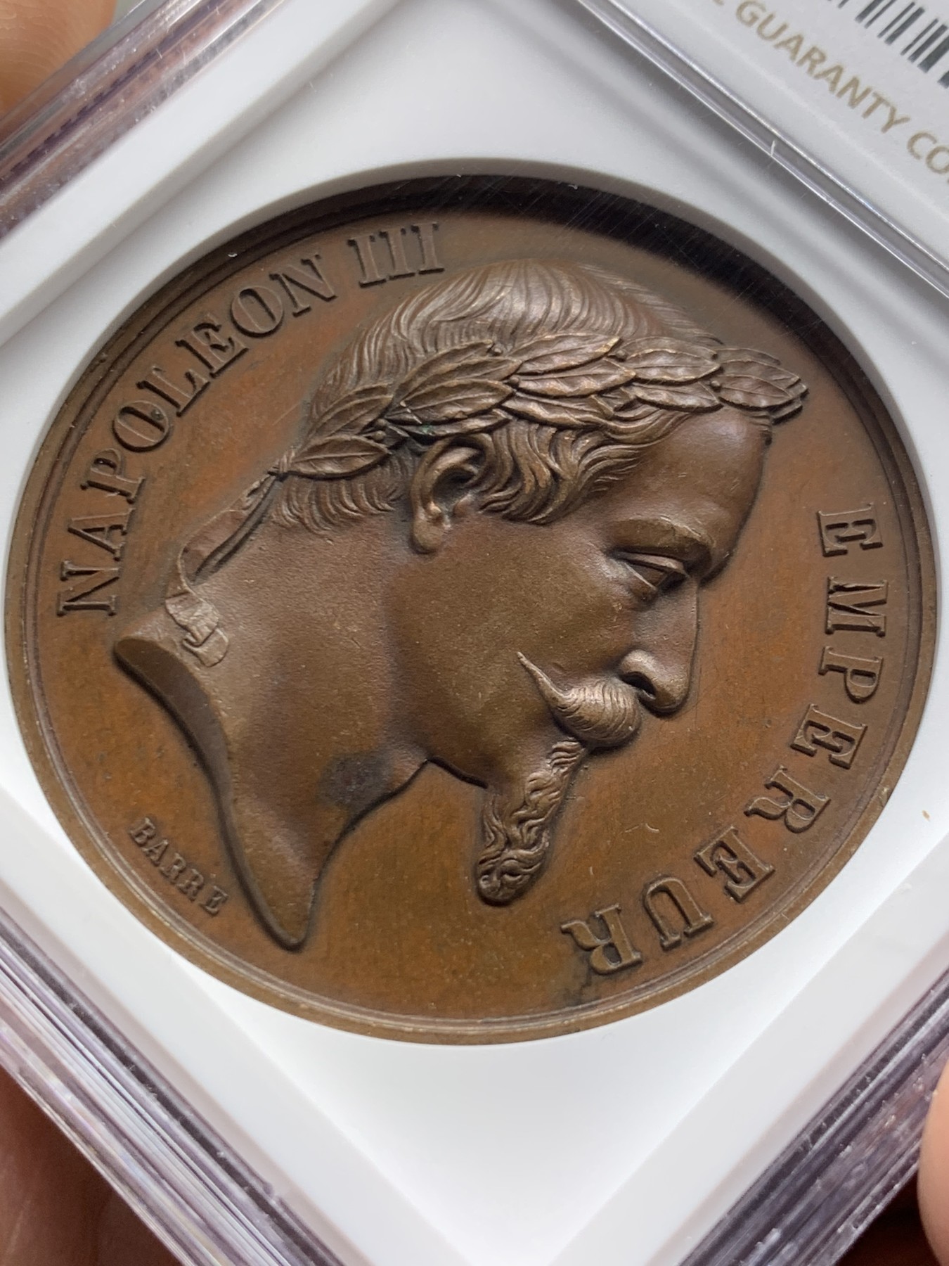 《竞宝斋》第262场-周日，周一，周二 3场连拍 (全场包邮) NGC MS62BN 法国1864帝国高中铜章 拿破仑三世头像 蜜蜂边铭