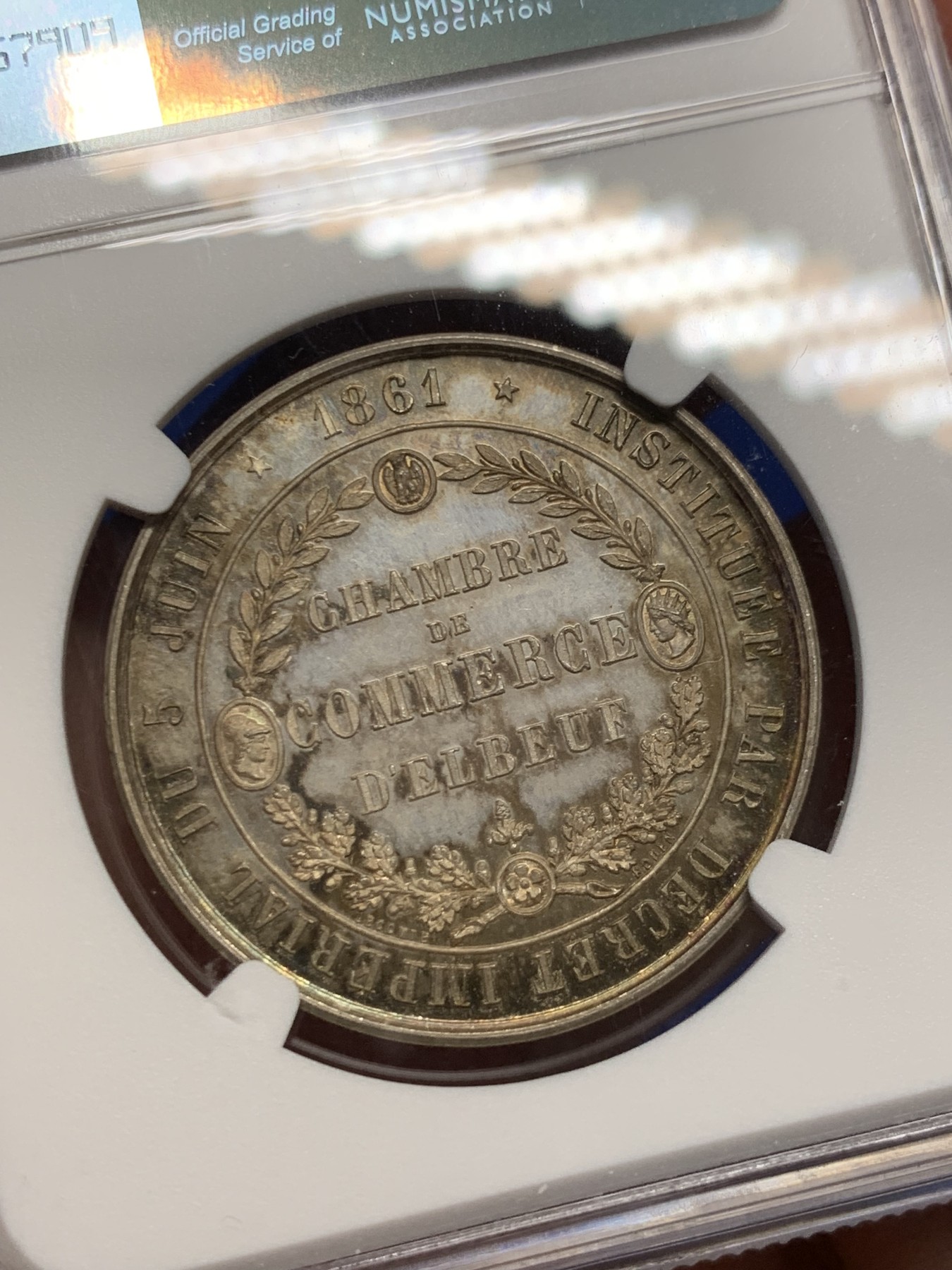 《竞宝斋》第262场-周日，周一，周二 3场连拍 (全场包邮) NGC MS64 法国埃尔伯夫商会银质jeton