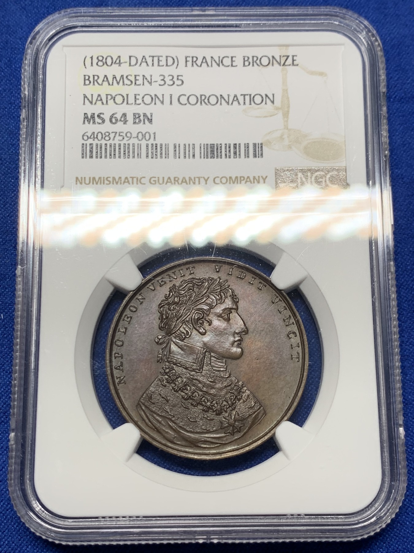 《竞宝斋》第262场-周日，周一，周二 3场连拍 (全场包邮) NGC-MS64 法国拿破仑一世1804年加冕纪念铜质jeton，早期光边原铸