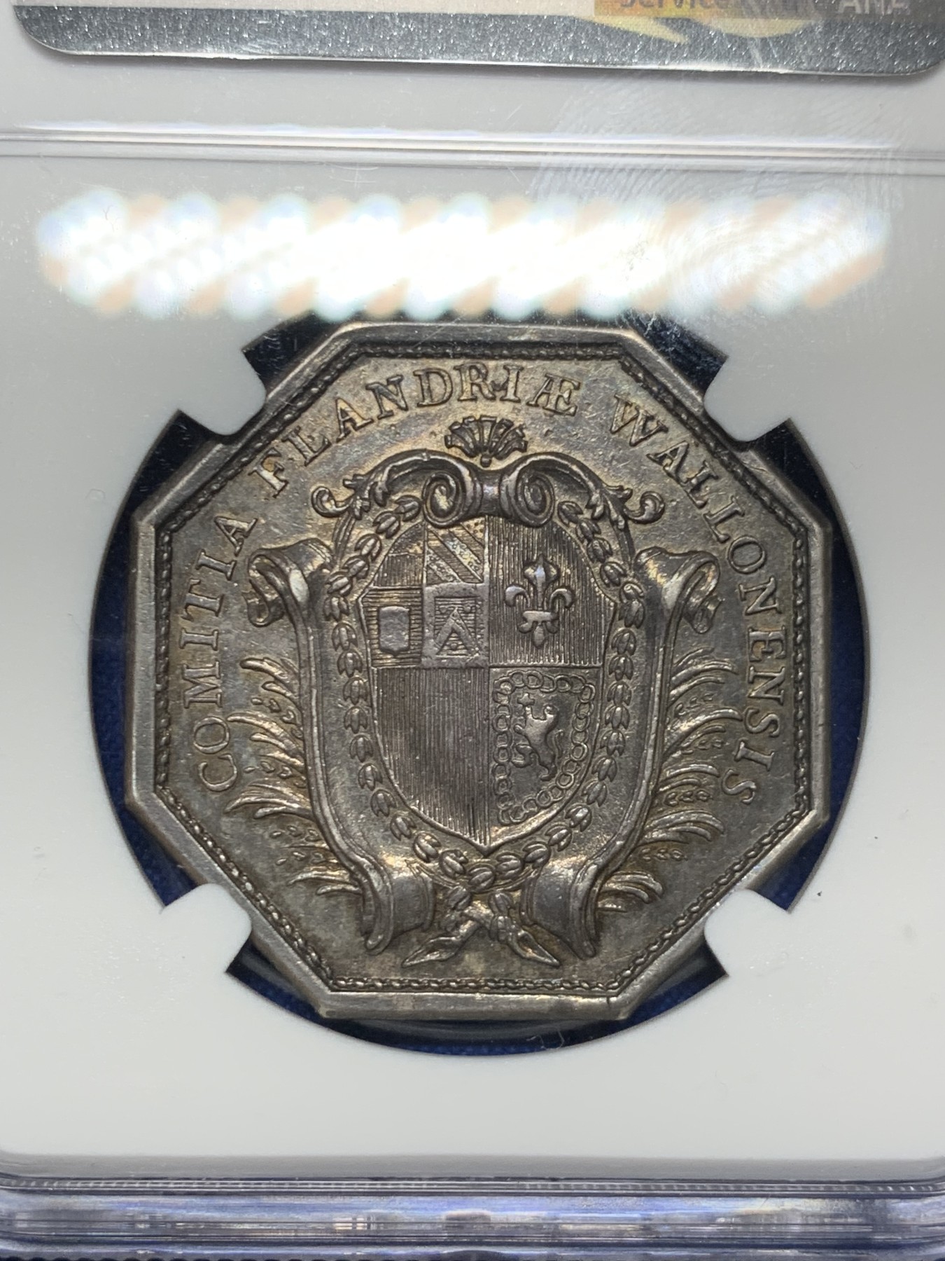 《竞宝斋》第262场-周日，周一，周二 3场连拍 (全场包邮) NGC AU53 法国路易十六头像八角银质代币