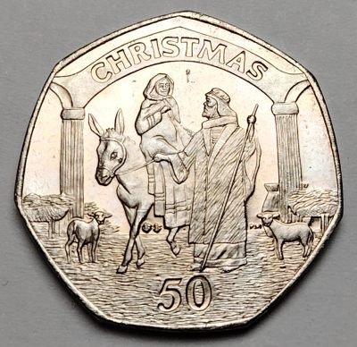 布加迪🐬～世界钱币🌾第 106 期 /  伊朗🇮🇷加拿大🇨🇦丹麦🇩🇰等各国散币 - 直布罗陀🇬🇮 2003 年 50 便士 圣诞纪念币