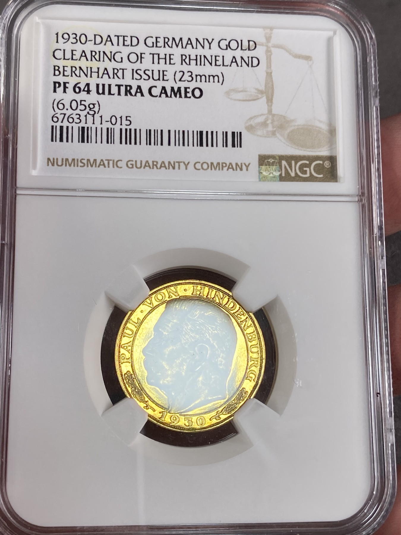 万国钱币拍卖第024期（诸神之战） NGC PF64UC 1930年德国魏玛共和国兴登堡总统纪念莱茵兰非军事区提前回归金章 精致喷砂顶级品相 6.05G