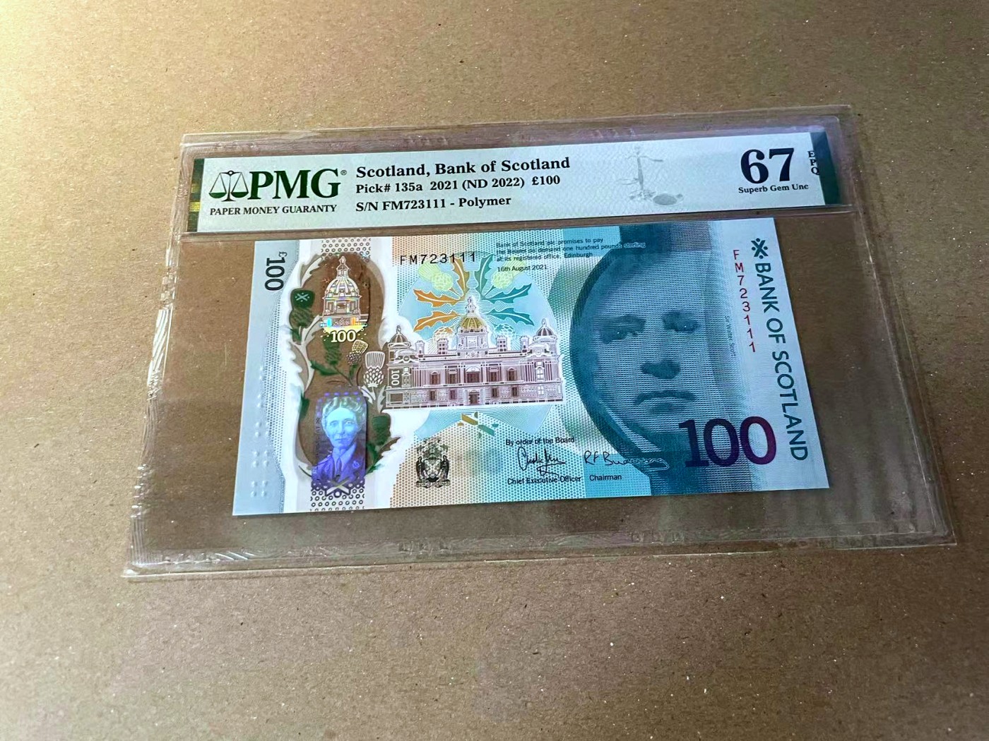 【Blue Auction】✨世界纸币精拍第466期【精】 【111豹子号】苏格兰 2021年100镑 PMG67EPQ 高分
