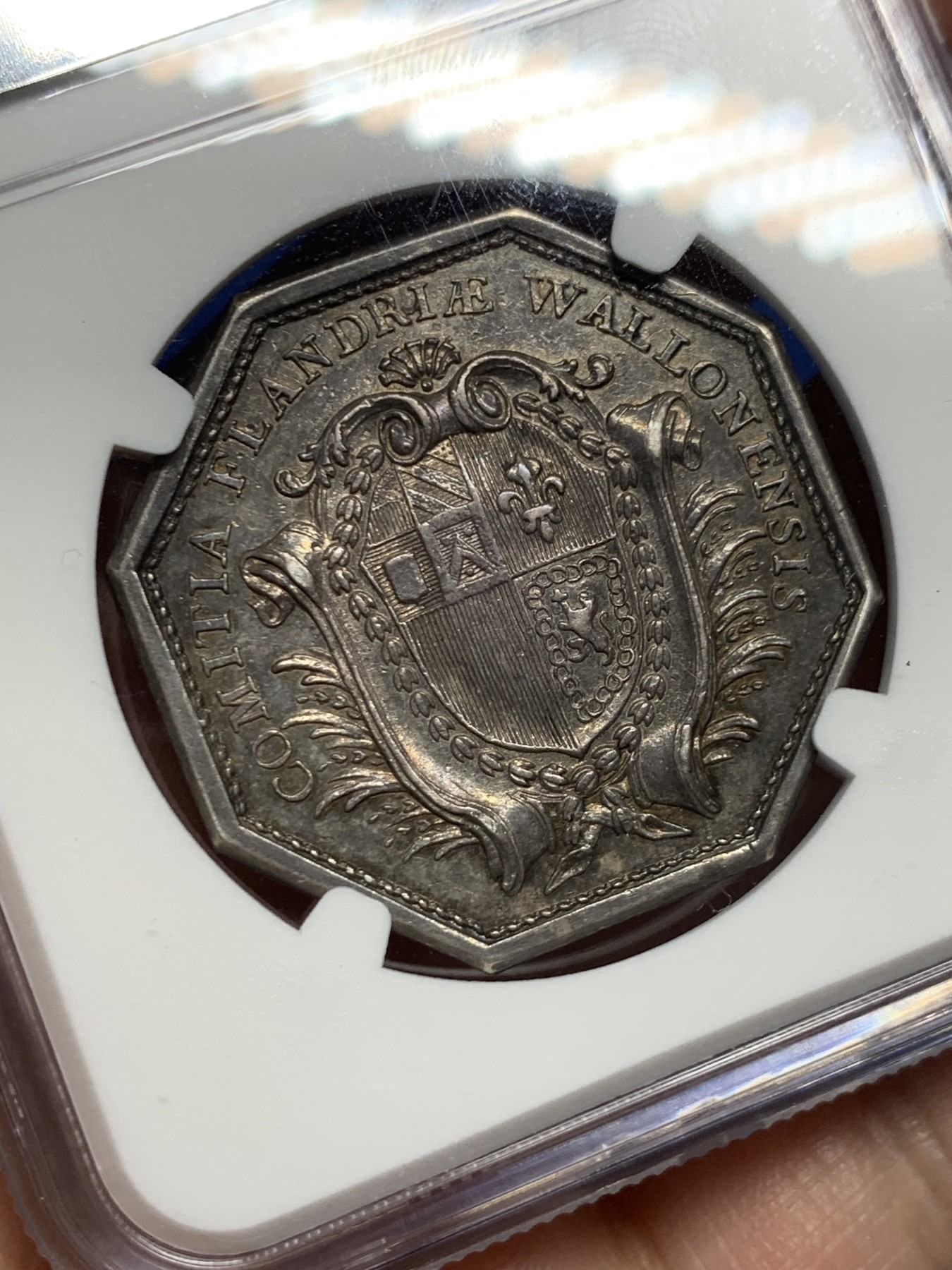 《竞宝斋》第262场-周日，周一，周二 3场连拍 (全场包邮) NGC AU53 法国路易十六头像八角银质代币