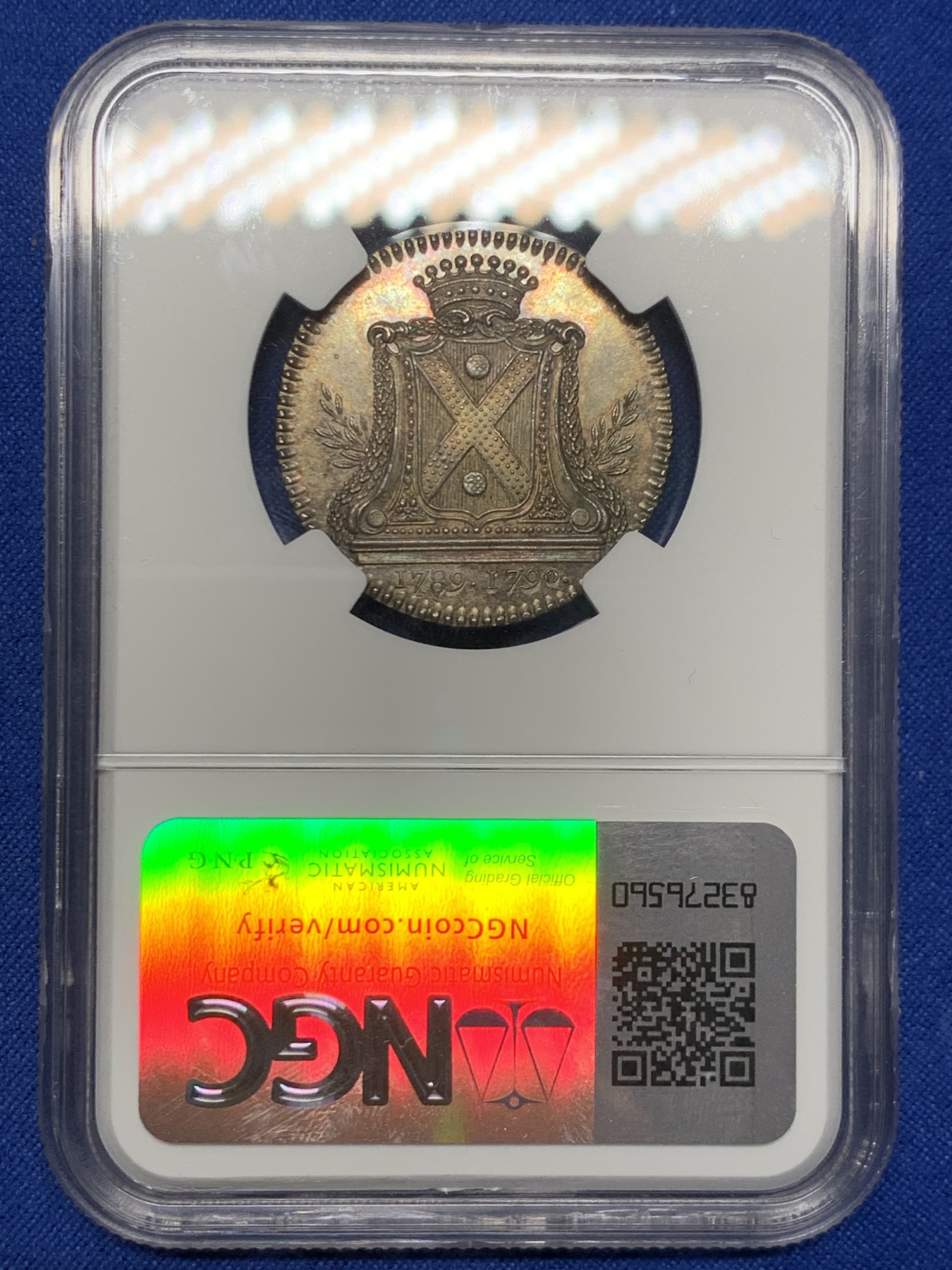 《竞宝斋》第262场-周日，周一，周二 3场连拍 (全场包邮) NGC MS64 法国1789-1790年南特市市长Kervégan先生的纹章银质jeton