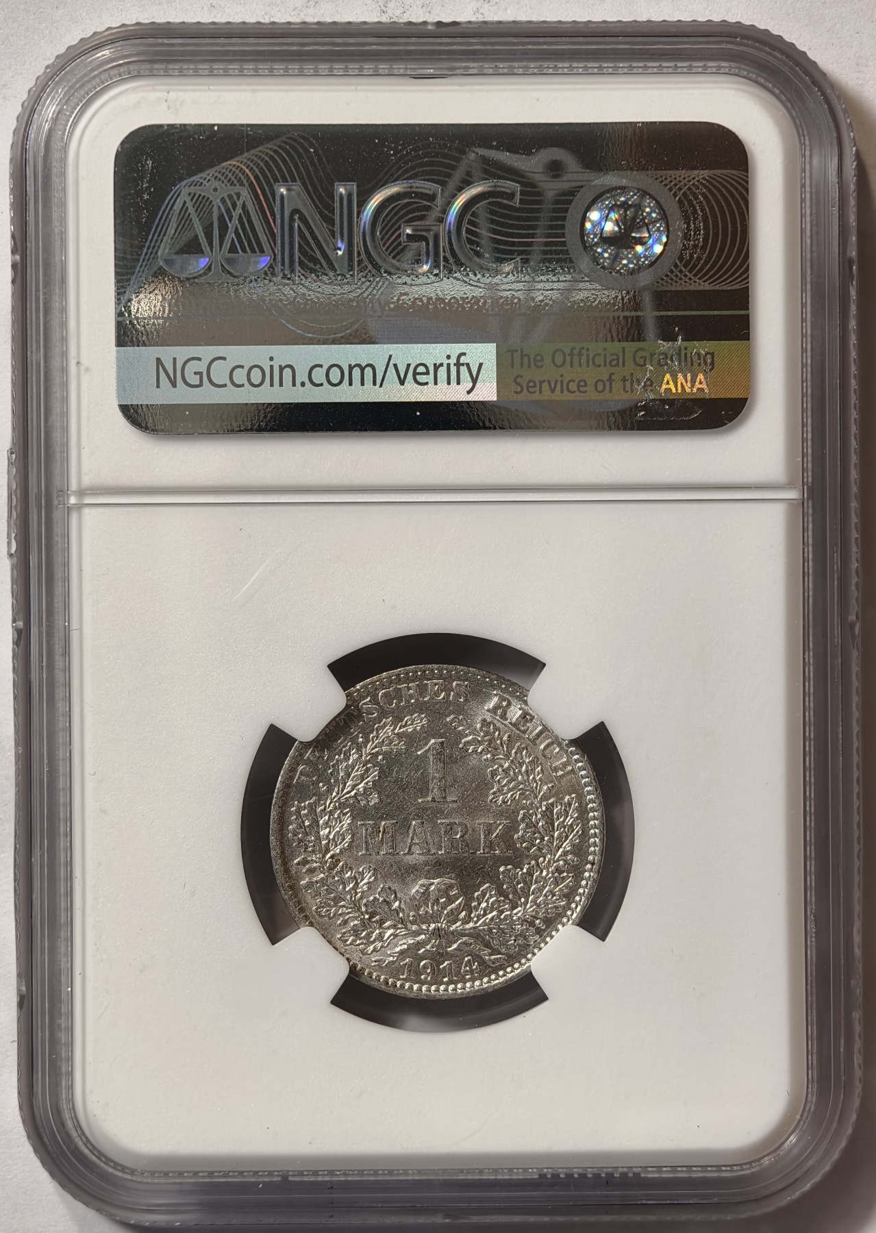 紫瑗钱币——第342期拍卖 德国 1914年 J版 第二帝国 长翅 1马克 银币 NGC MS61